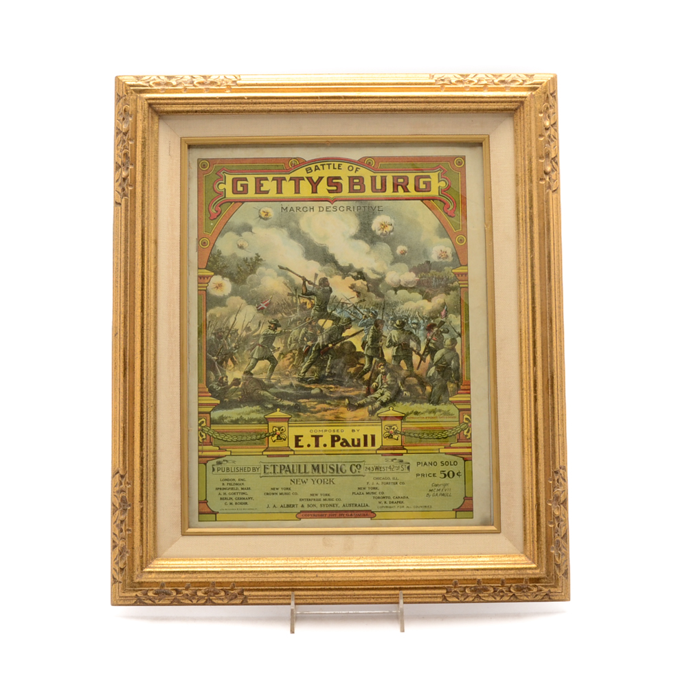 Antique Chromolithograph Music Cover for E.T. Paull "Battle of Gettysburg"