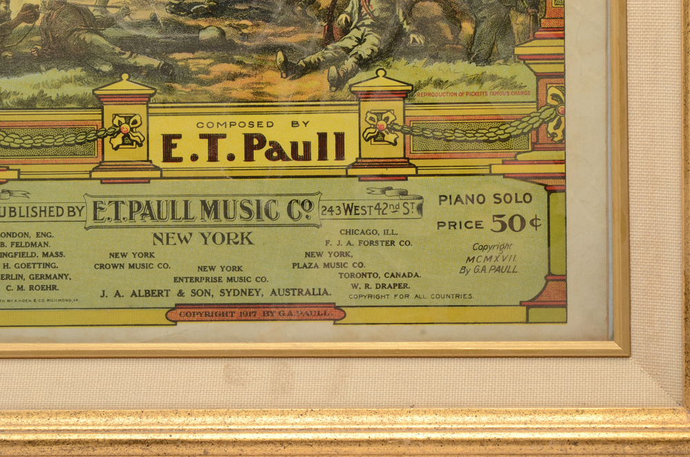 Antique Chromolithograph Music Cover for E.T. Paull "Battle of Gettysburg"