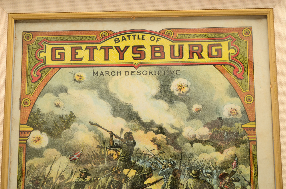 Antique Chromolithograph Music Cover for E.T. Paull "Battle of Gettysburg"