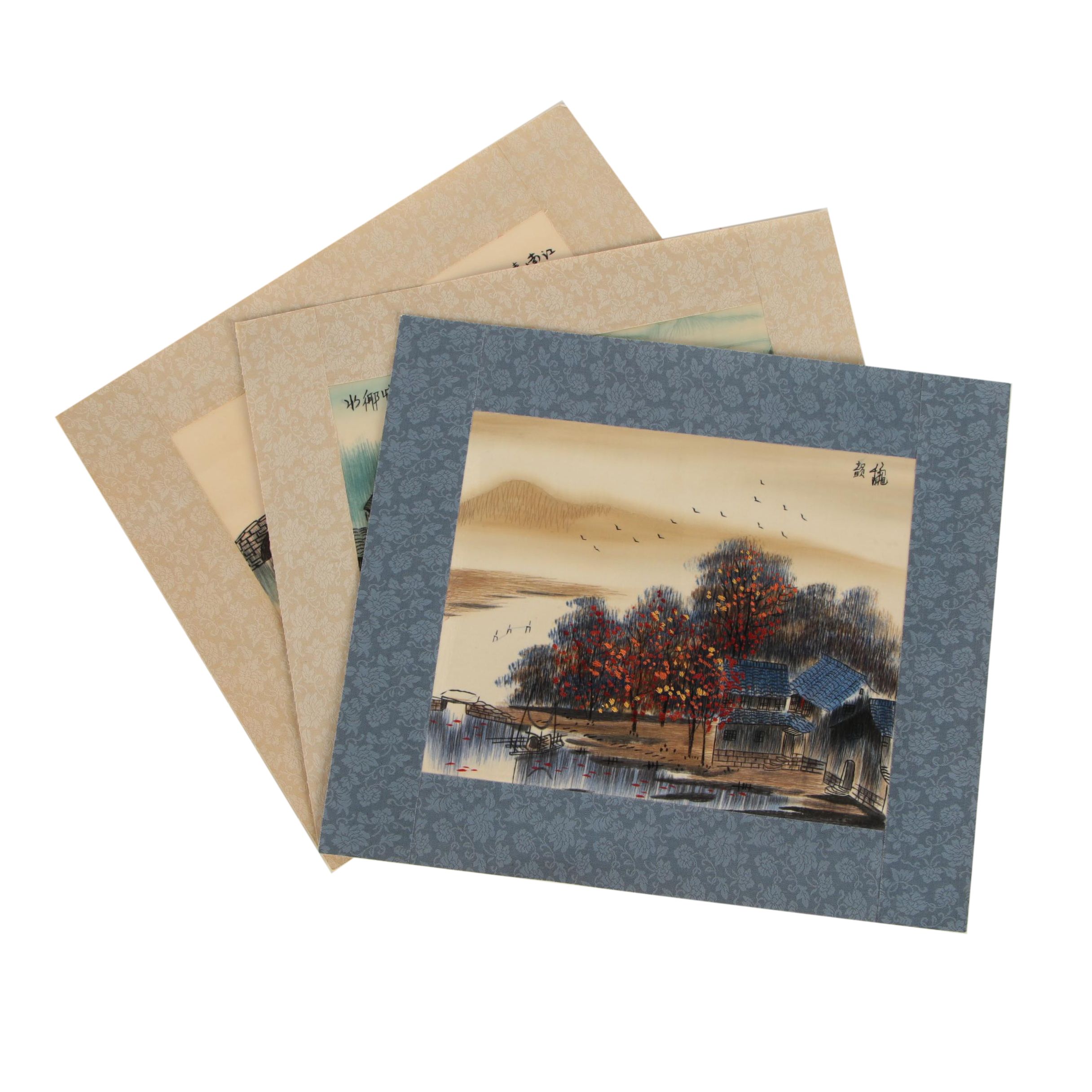 Chinese Embroideries with Watercolor Accents