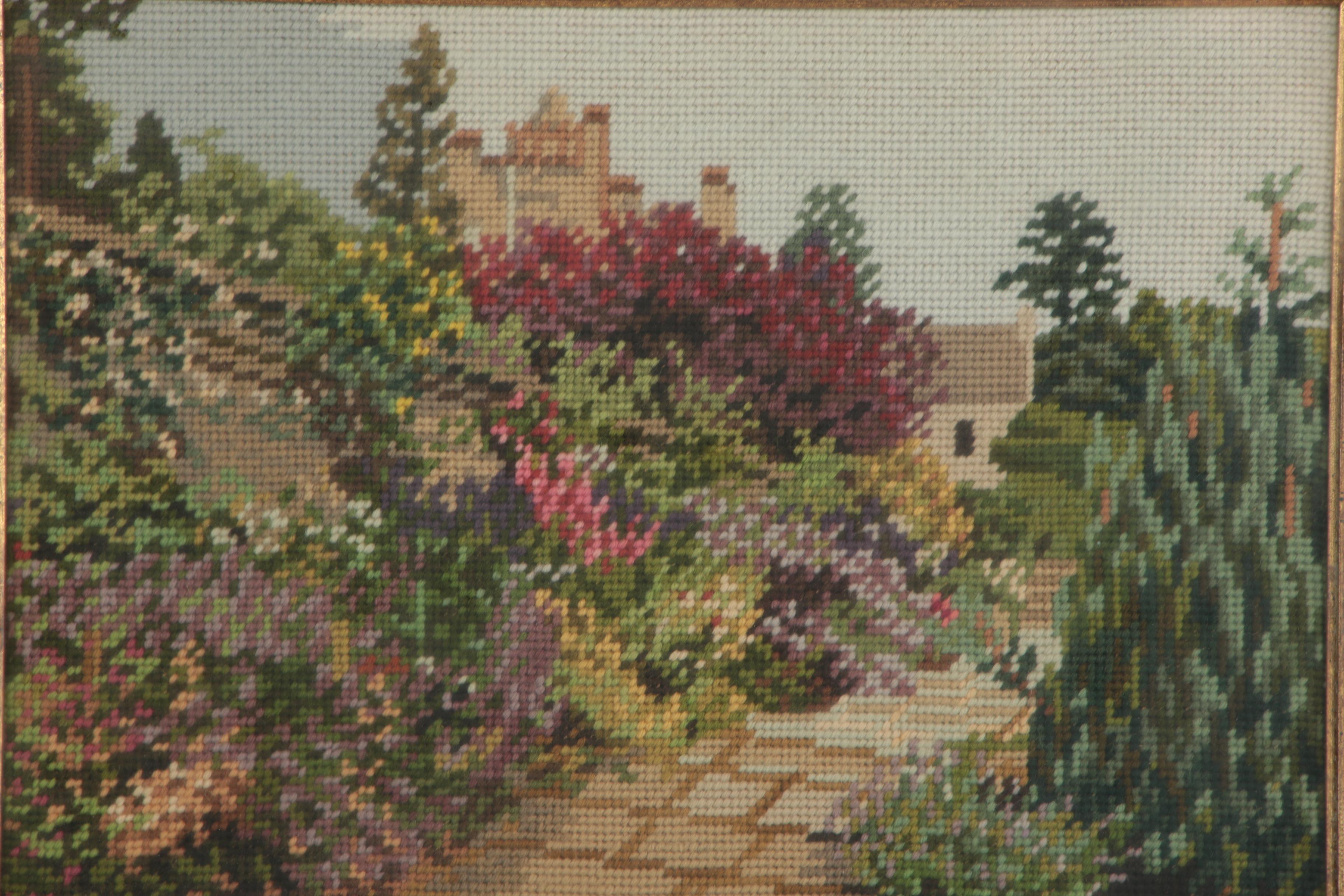 Vintage Needlepoint of a Garden Wall