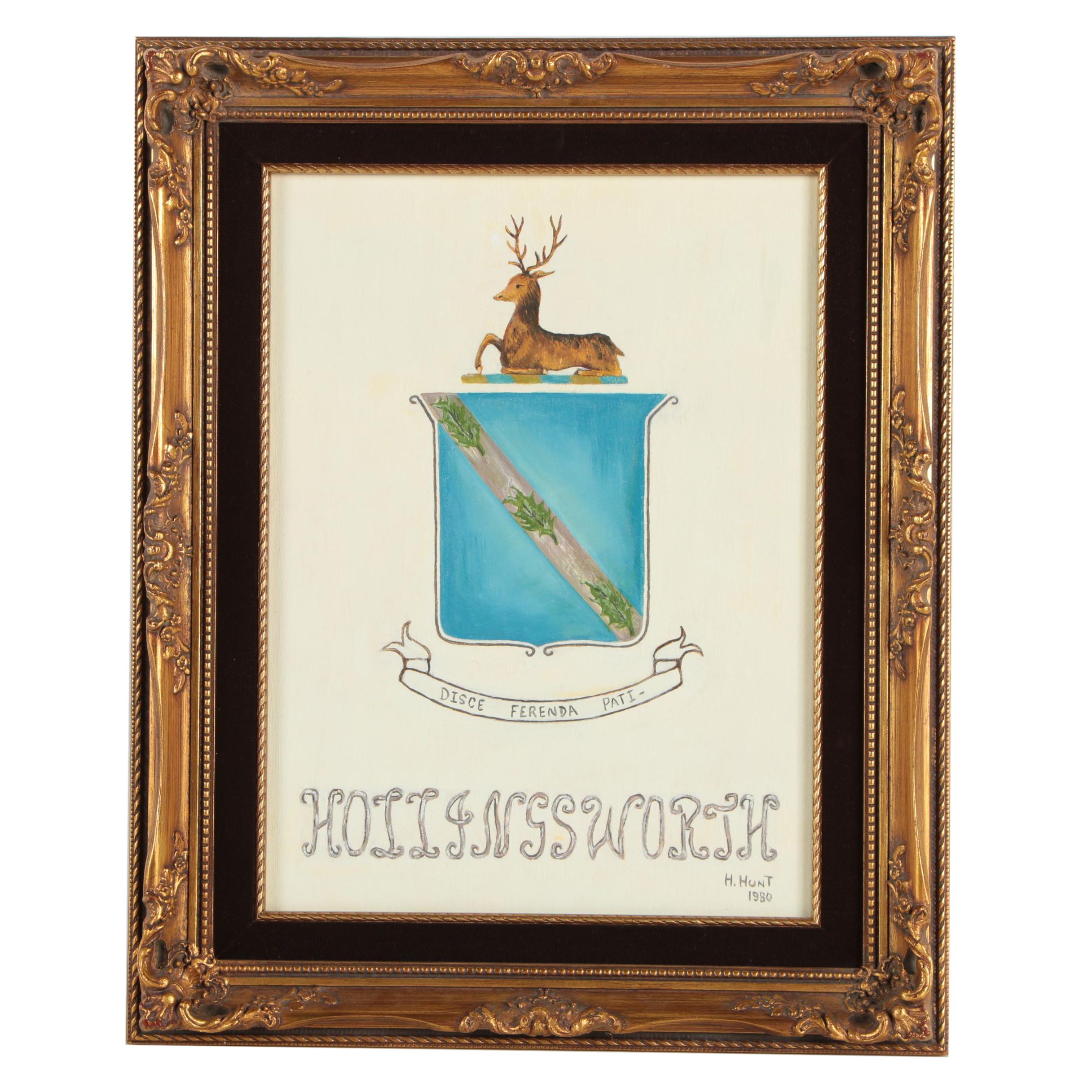 H. Hunt 1980 Oil Painting "Hollingsworth" Armorial