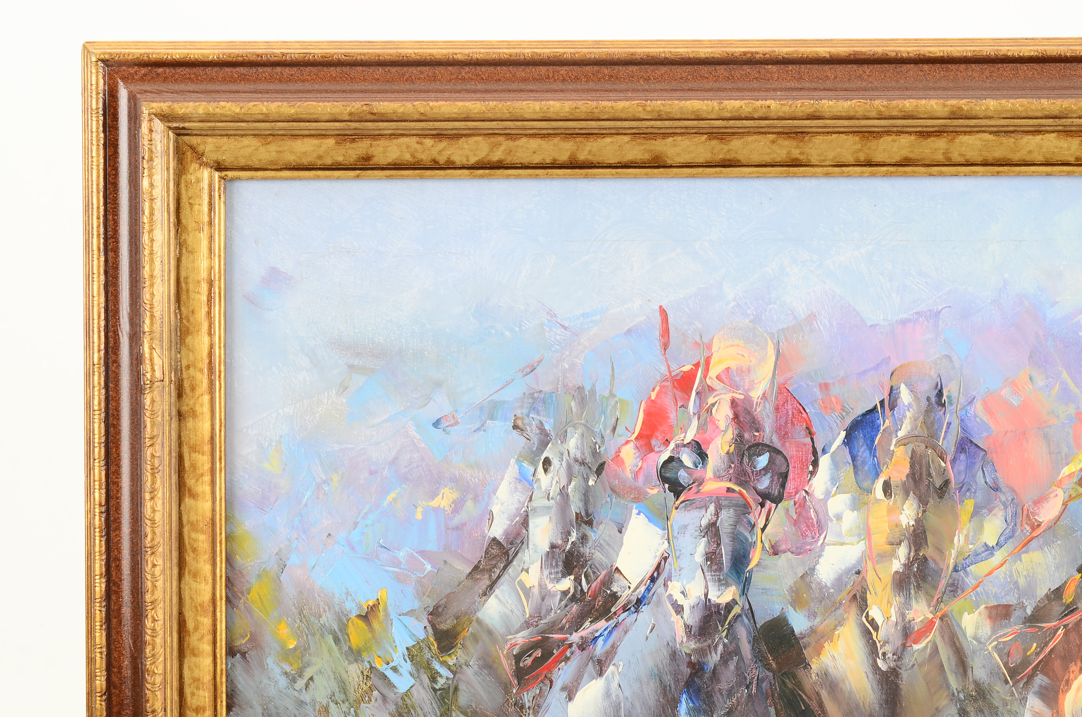 Anthony Veccio Original Oil Painting on Canvas of Horse Race