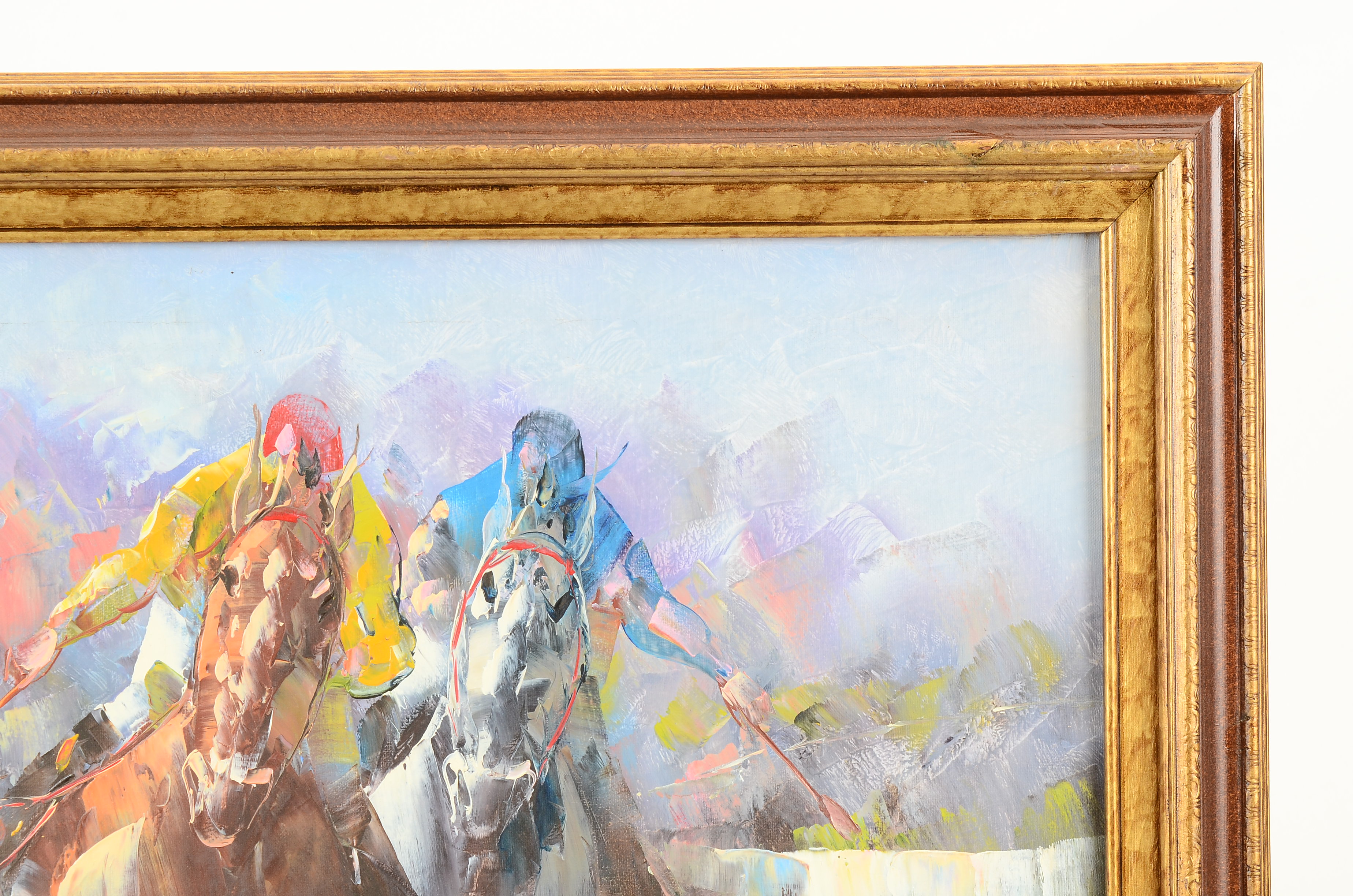 Anthony Veccio Original Oil Painting on Canvas of Horse Race