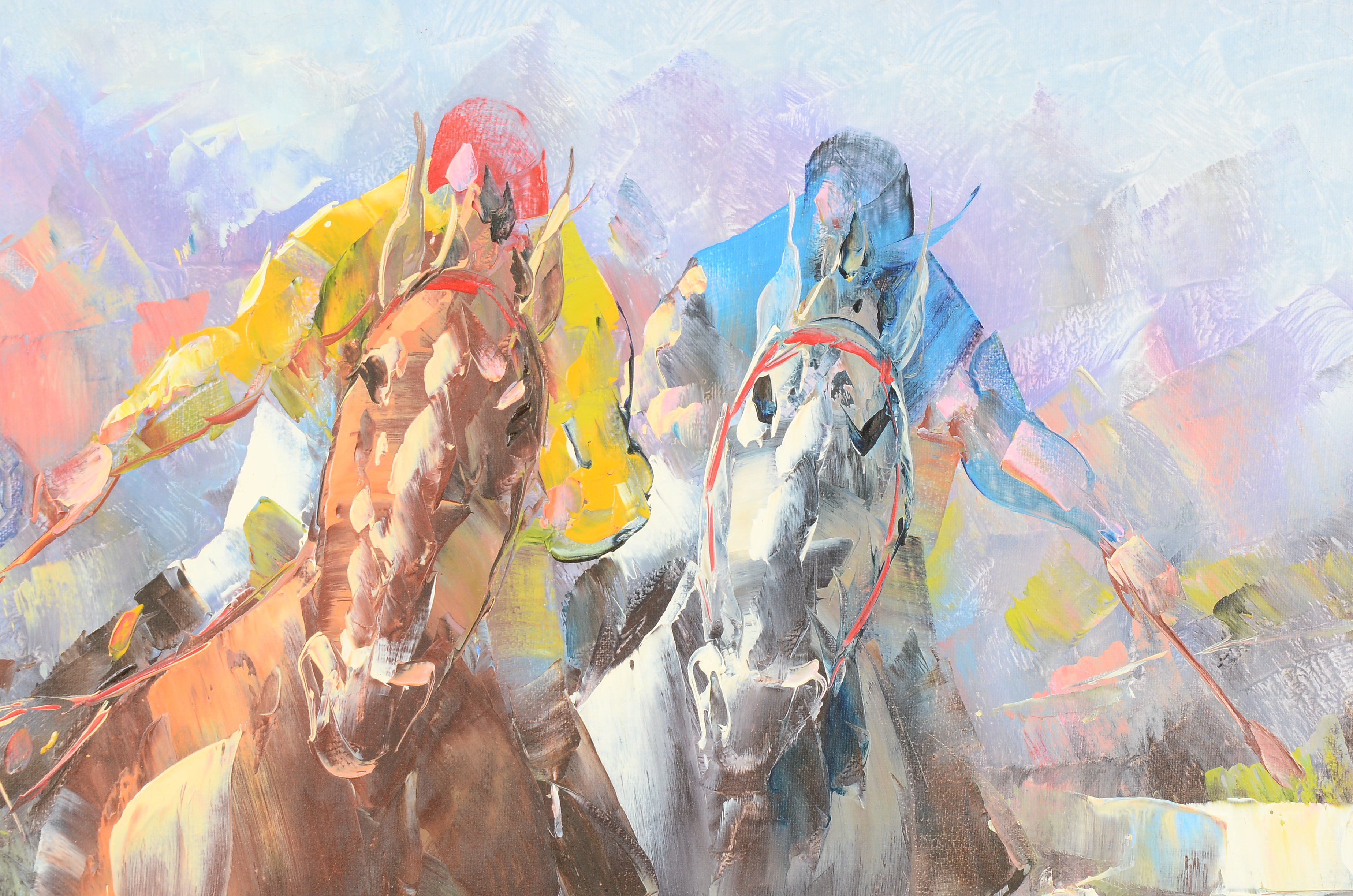 Anthony Veccio Original Oil Painting on Canvas of Horse Race