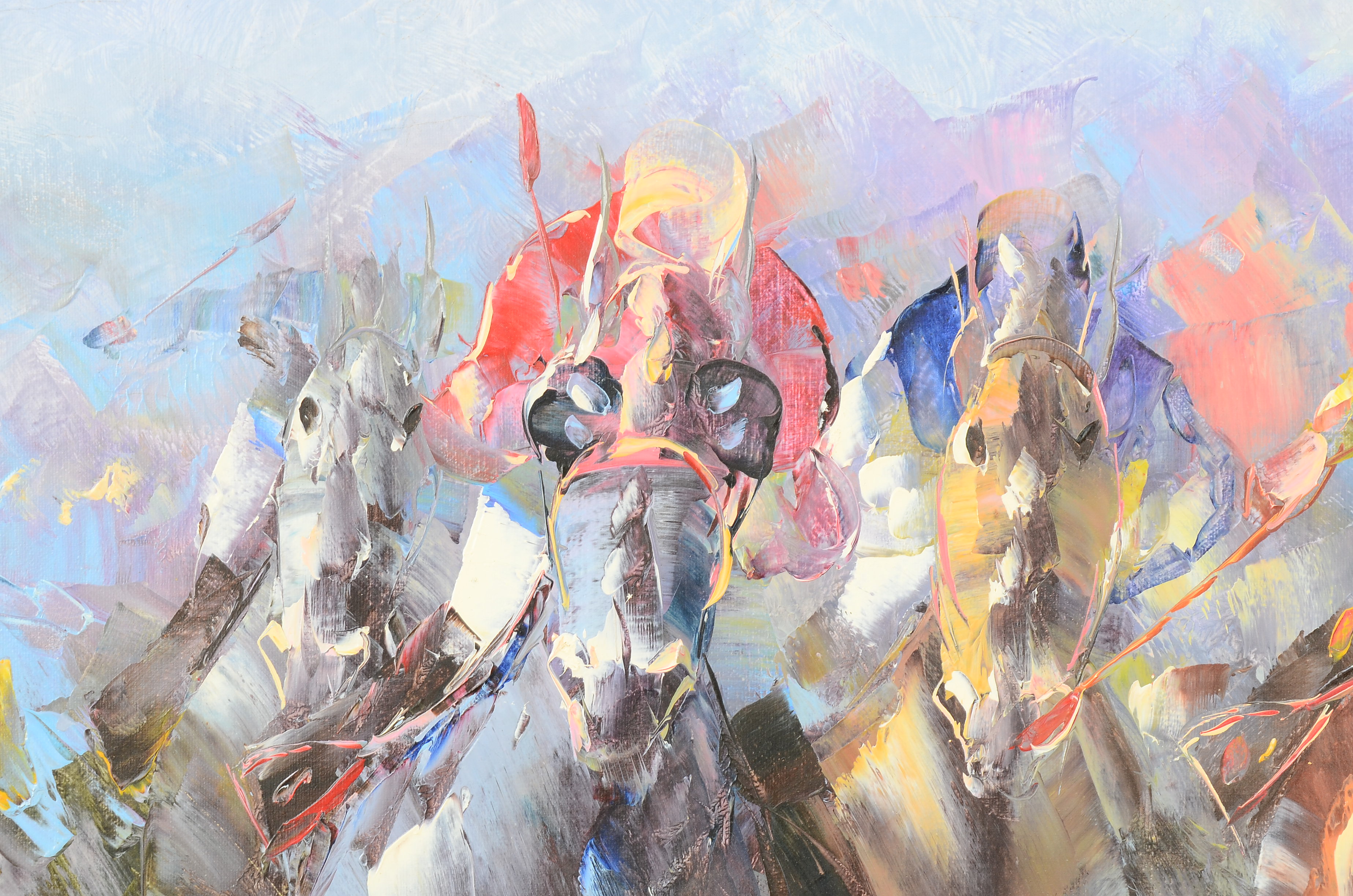 Anthony Veccio Original Oil Painting on Canvas of Horse Race