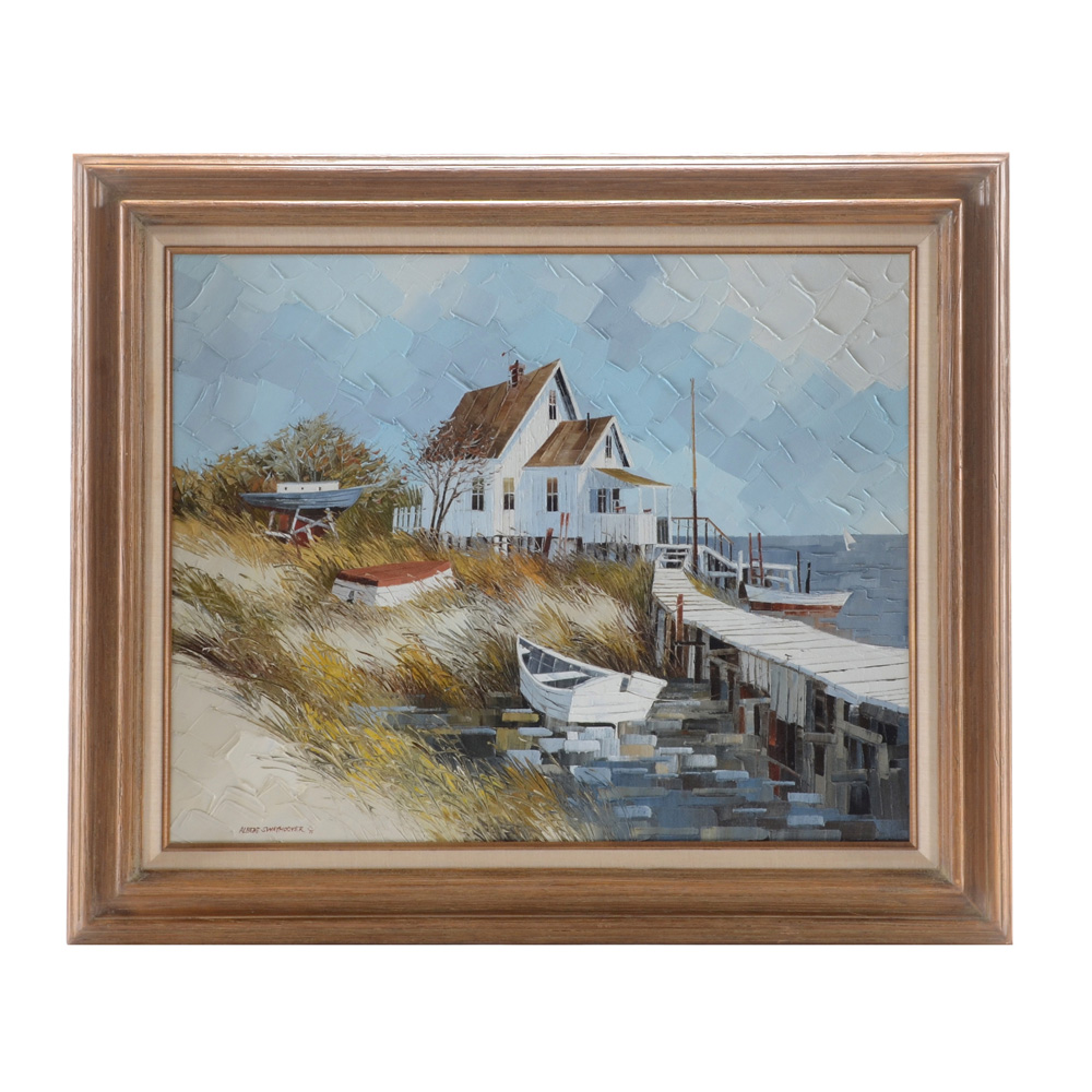 Albert Swayhoover Vintage Oil Painting on Canvas of Coastal Scene