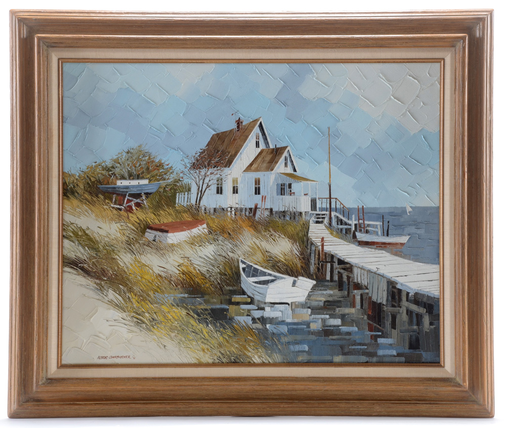 Albert Swayhoover Vintage Oil Painting on Canvas of Coastal Scene