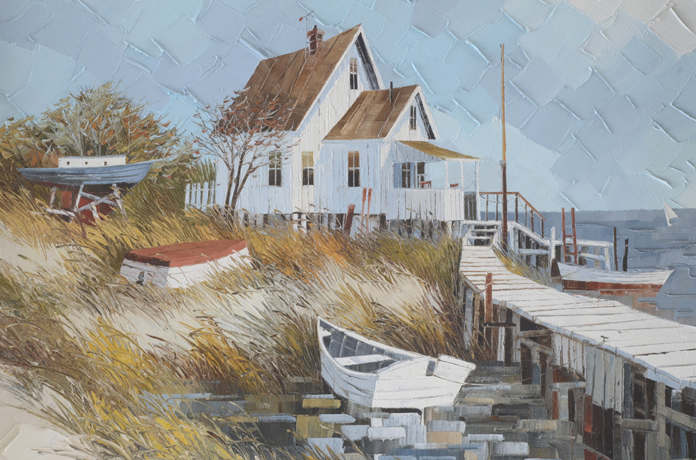 Albert Swayhoover Vintage Oil Painting on Canvas of Coastal Scene