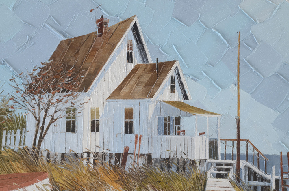 Albert Swayhoover Vintage Oil Painting on Canvas of Coastal Scene