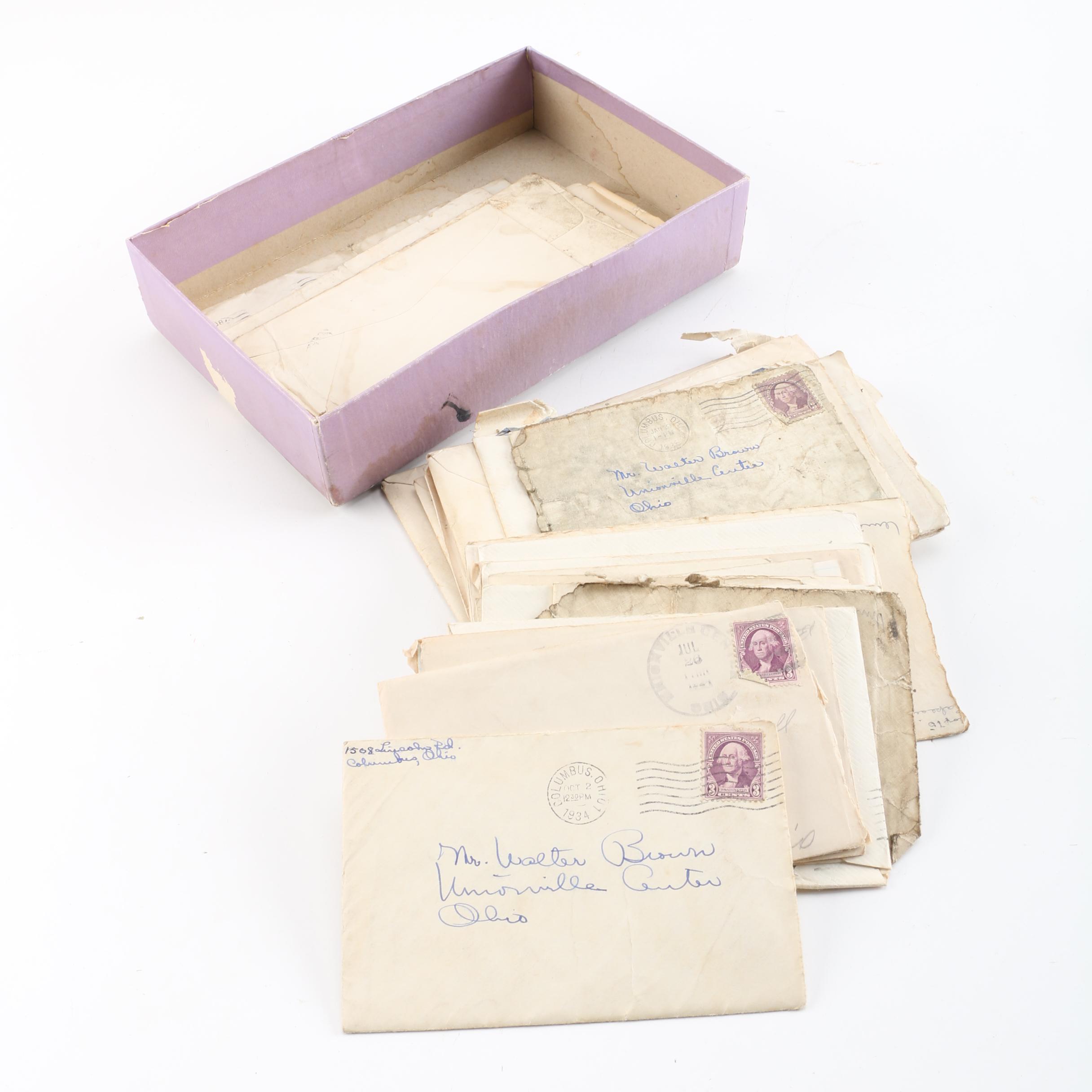 1930s Handwritten Letters With Envelopes and Cancelled Stamps
