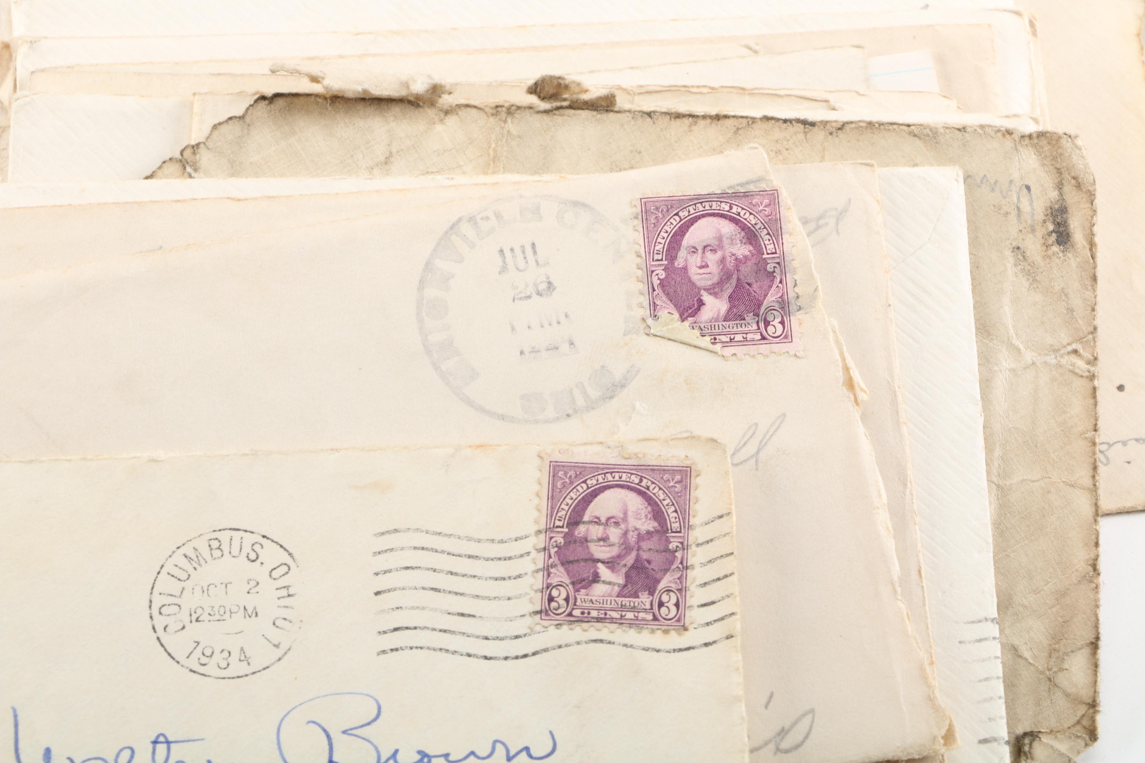 1930s Handwritten Letters With Envelopes and Cancelled Stamps