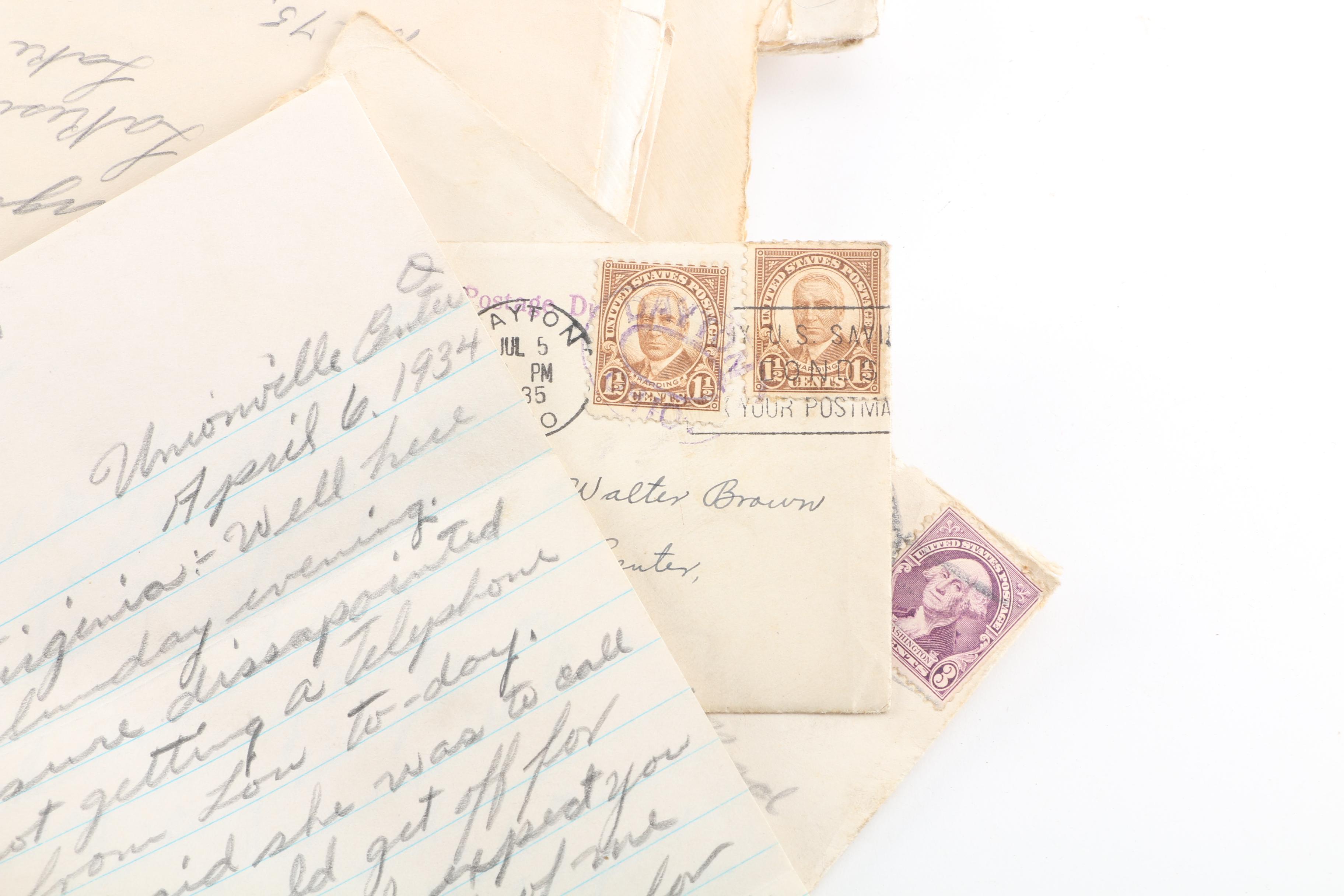 1930s Handwritten Letters With Envelopes and Cancelled Stamps
