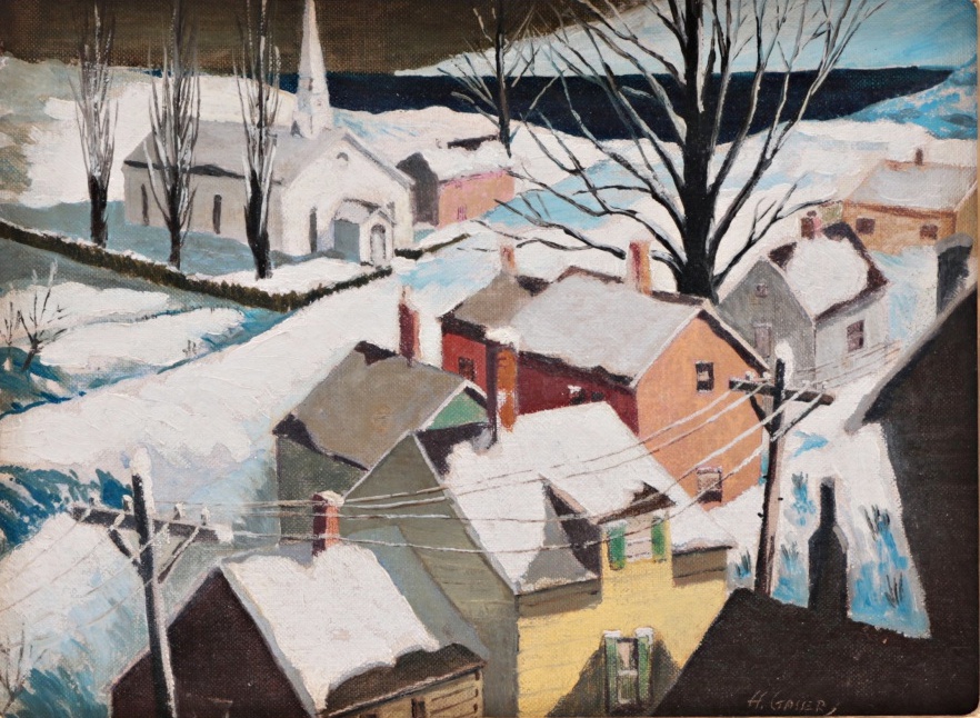Henry Gasser Oil Painting on Canvas Board Winter Townscape