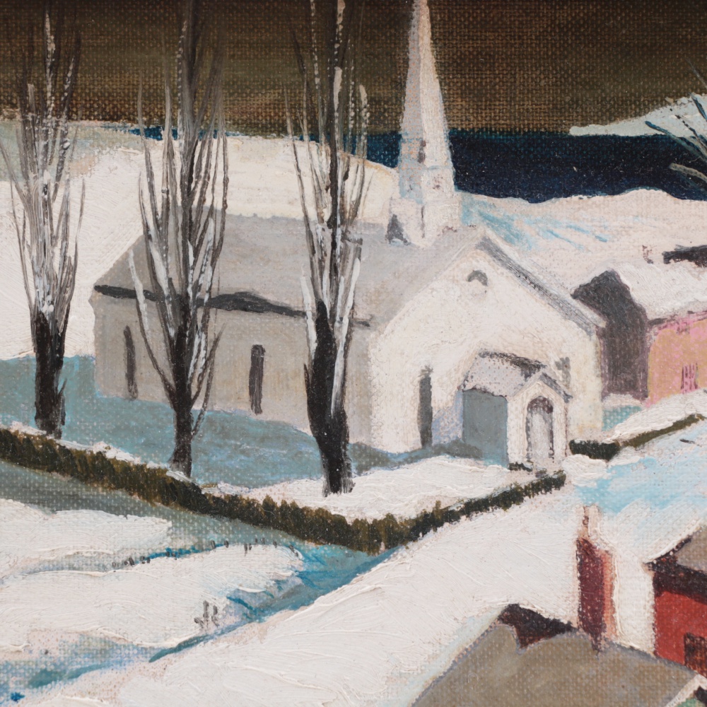 Henry Gasser Oil Painting on Canvas Board Winter Townscape