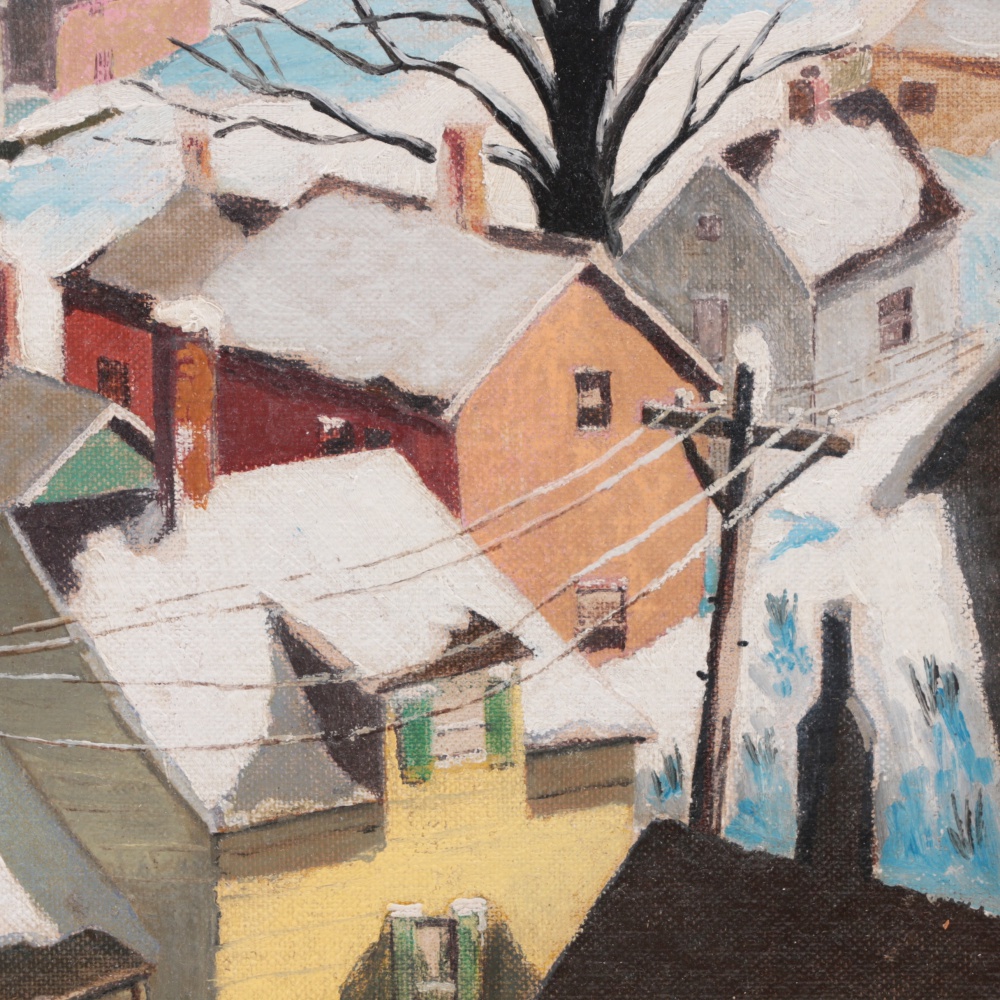 Henry Gasser Oil Painting on Canvas Board Winter Townscape