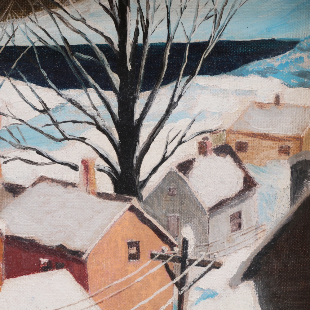 Henry Gasser Oil Painting on Canvas Board Winter Townscape