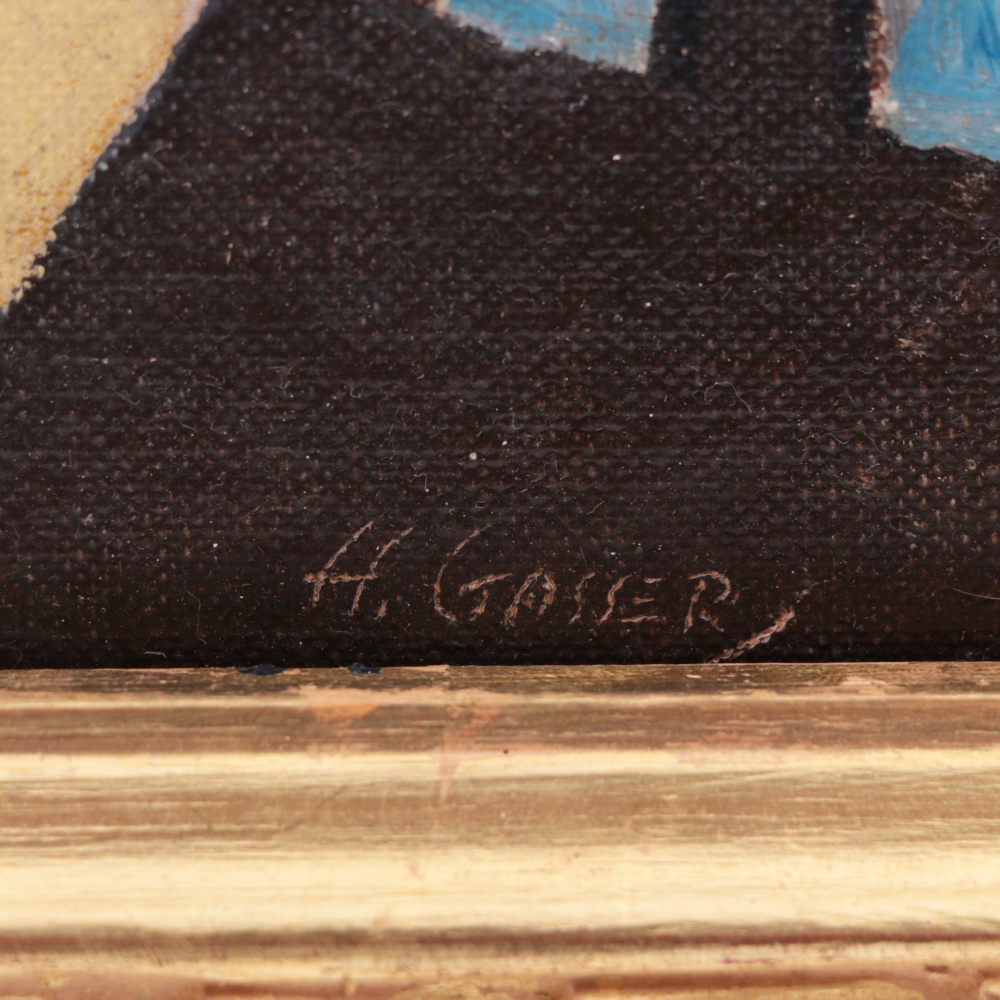 Henry Gasser Oil Painting on Canvas Board Winter Townscape