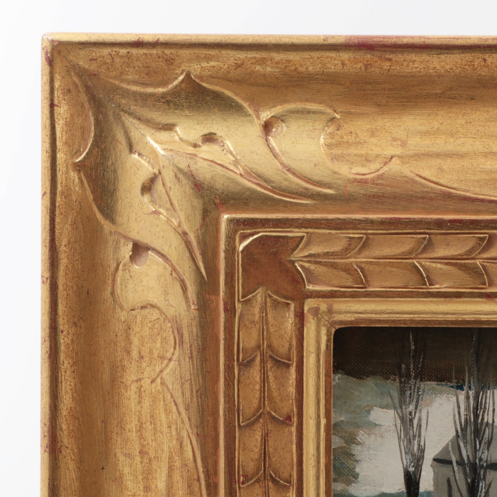 Henry Gasser Oil Painting on Canvas Board Winter Townscape