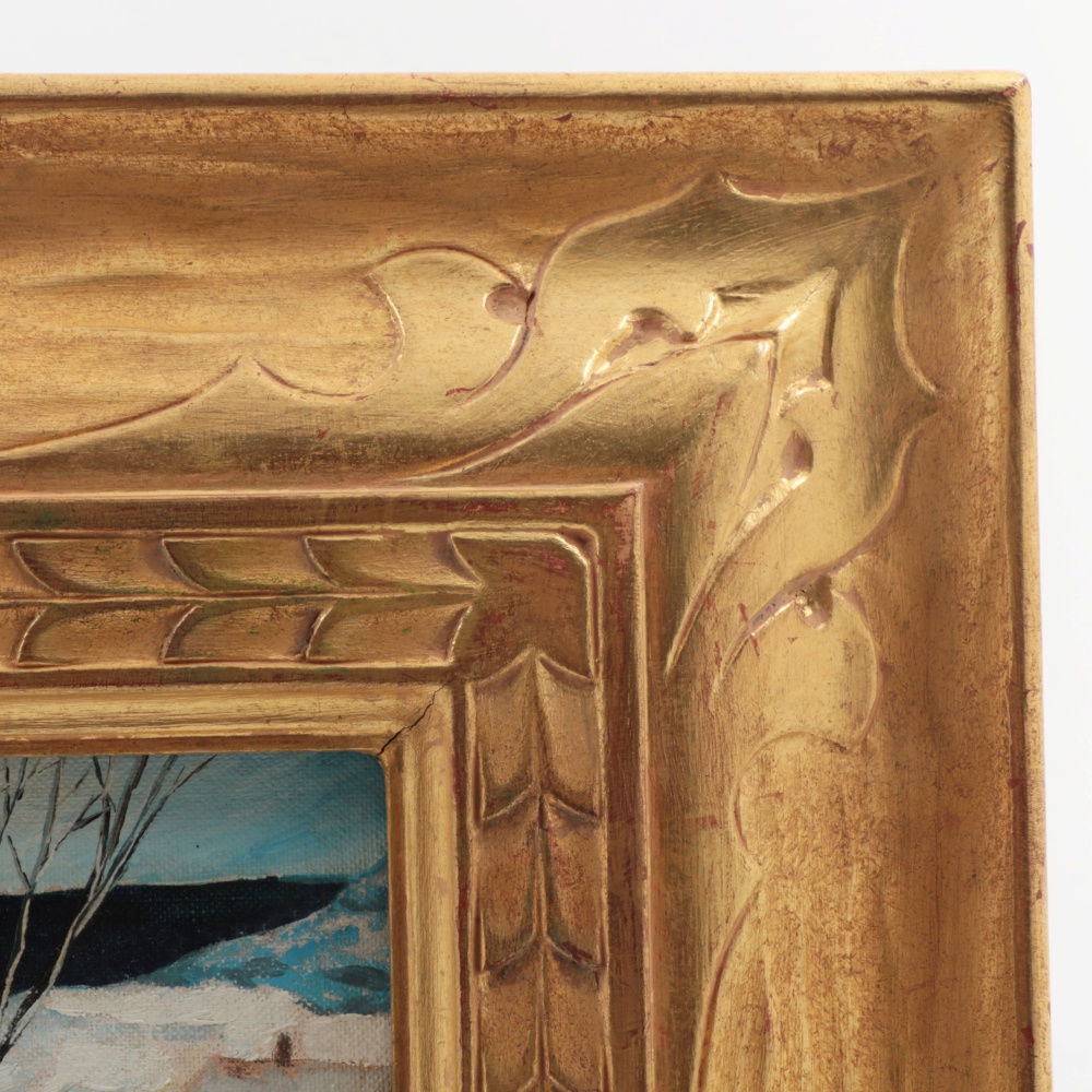 Henry Gasser Oil Painting on Canvas Board Winter Townscape