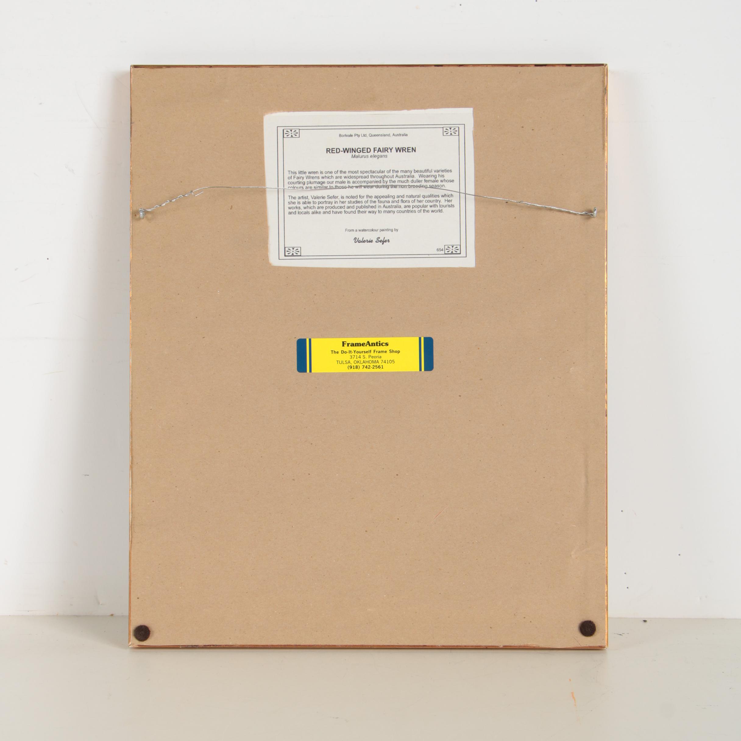 After Valerie Sefer Offset Lithograph Print "Red-Winged Fairy Wren"