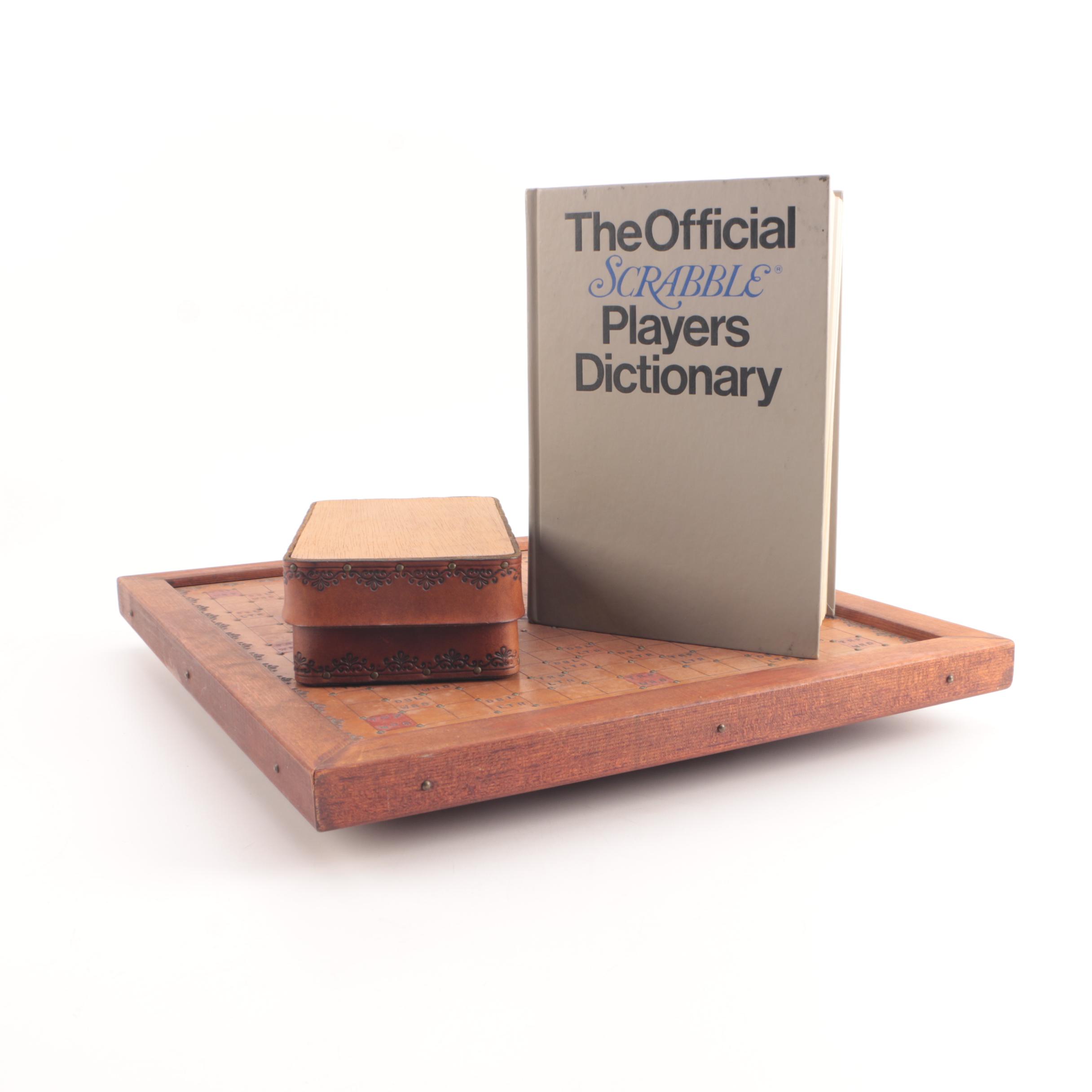 Wood and Leather Scrabble Game Board with Player Dictionary