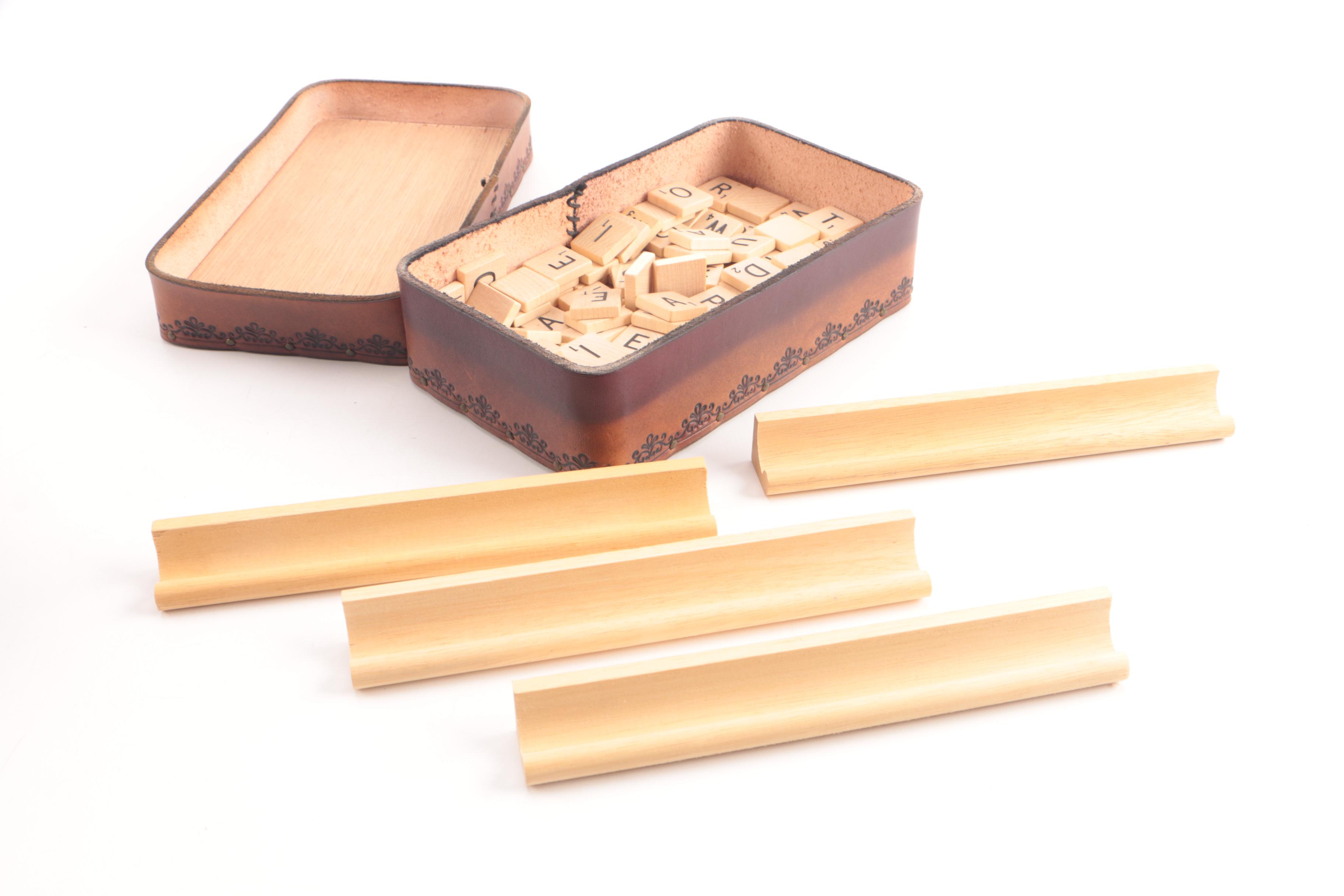 Wood and Leather Scrabble Game Board with Player Dictionary