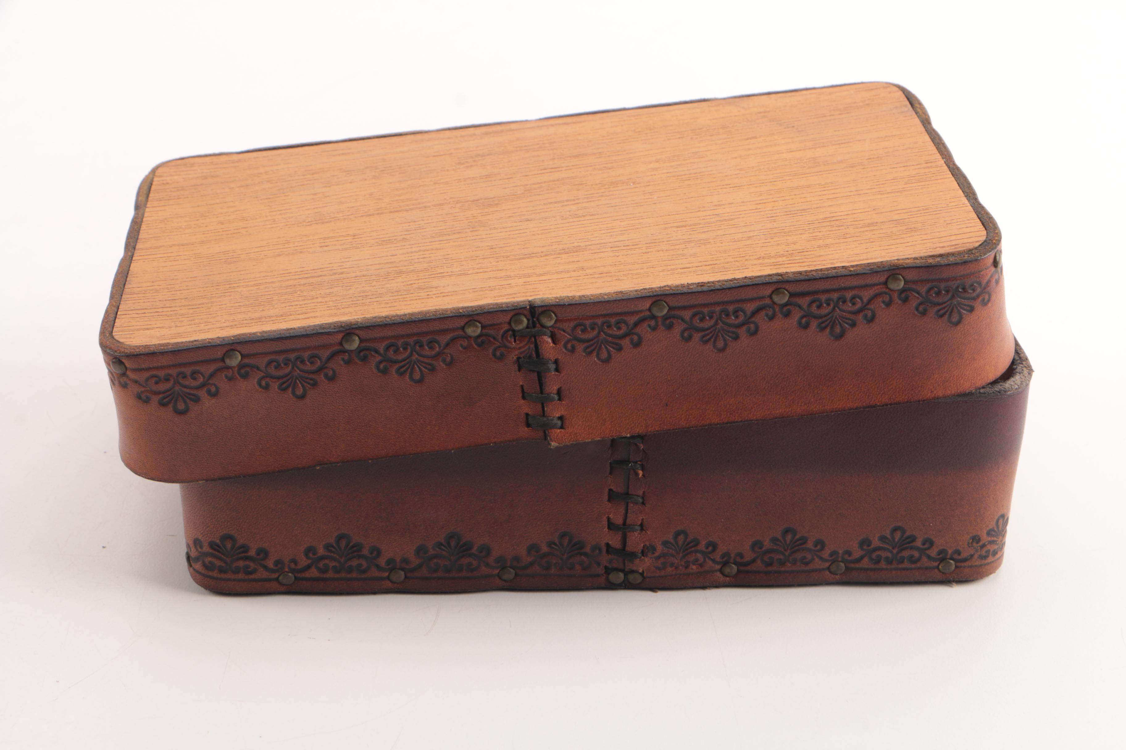 Wood and Leather Scrabble Game Board with Player Dictionary