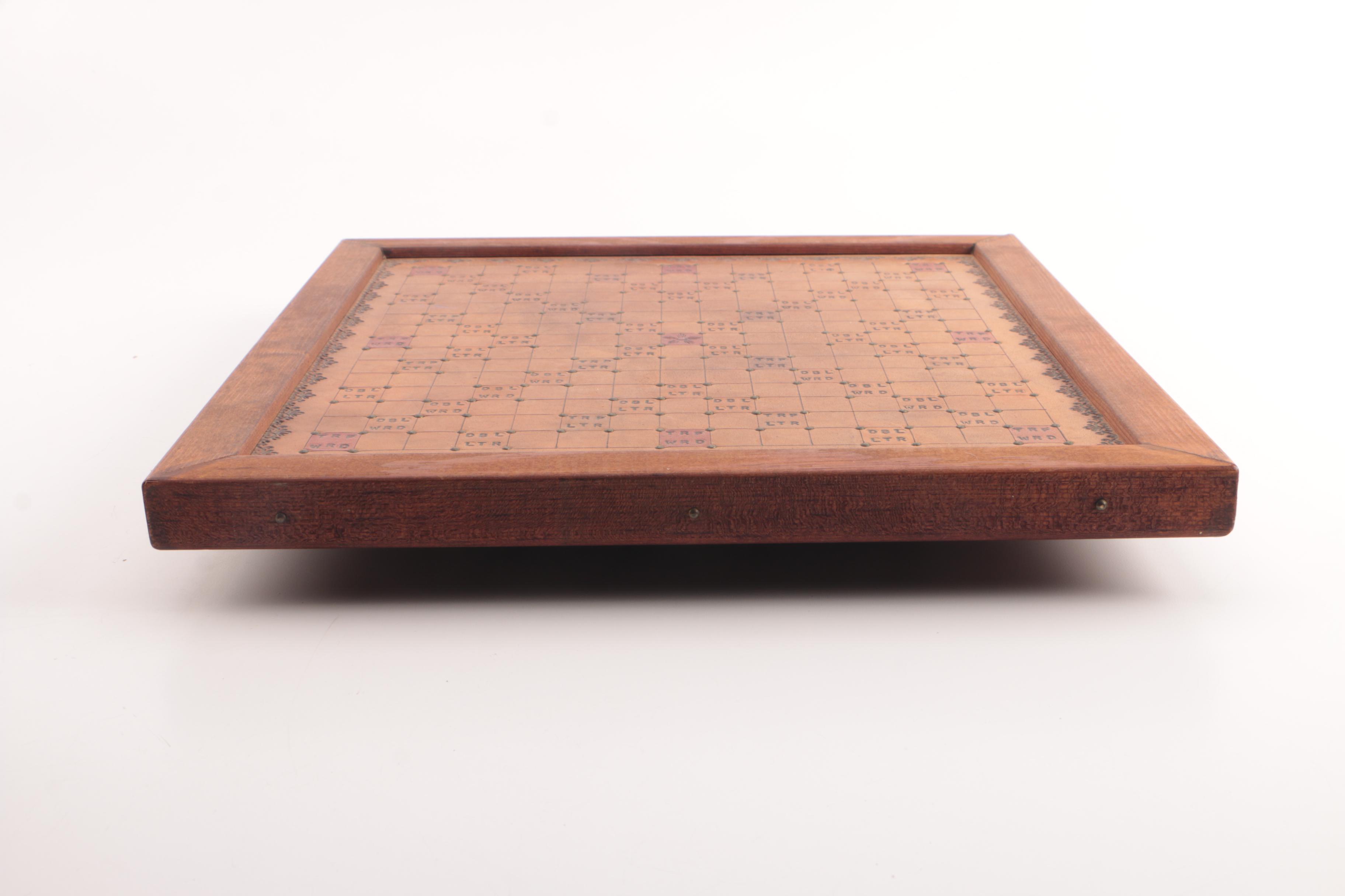Wood and Leather Scrabble Game Board with Player Dictionary