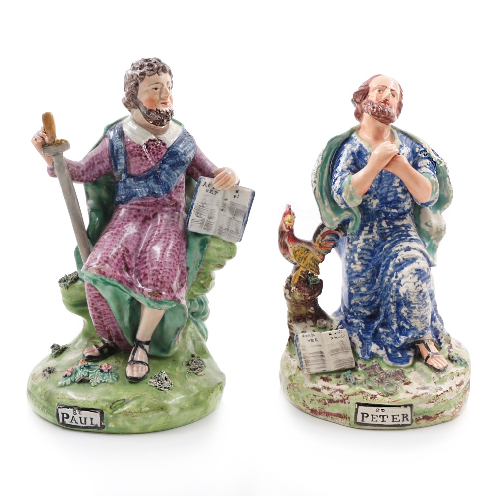 Early Staffordshire "St. Peter" and "St. Paul" Figures, Marked Walton