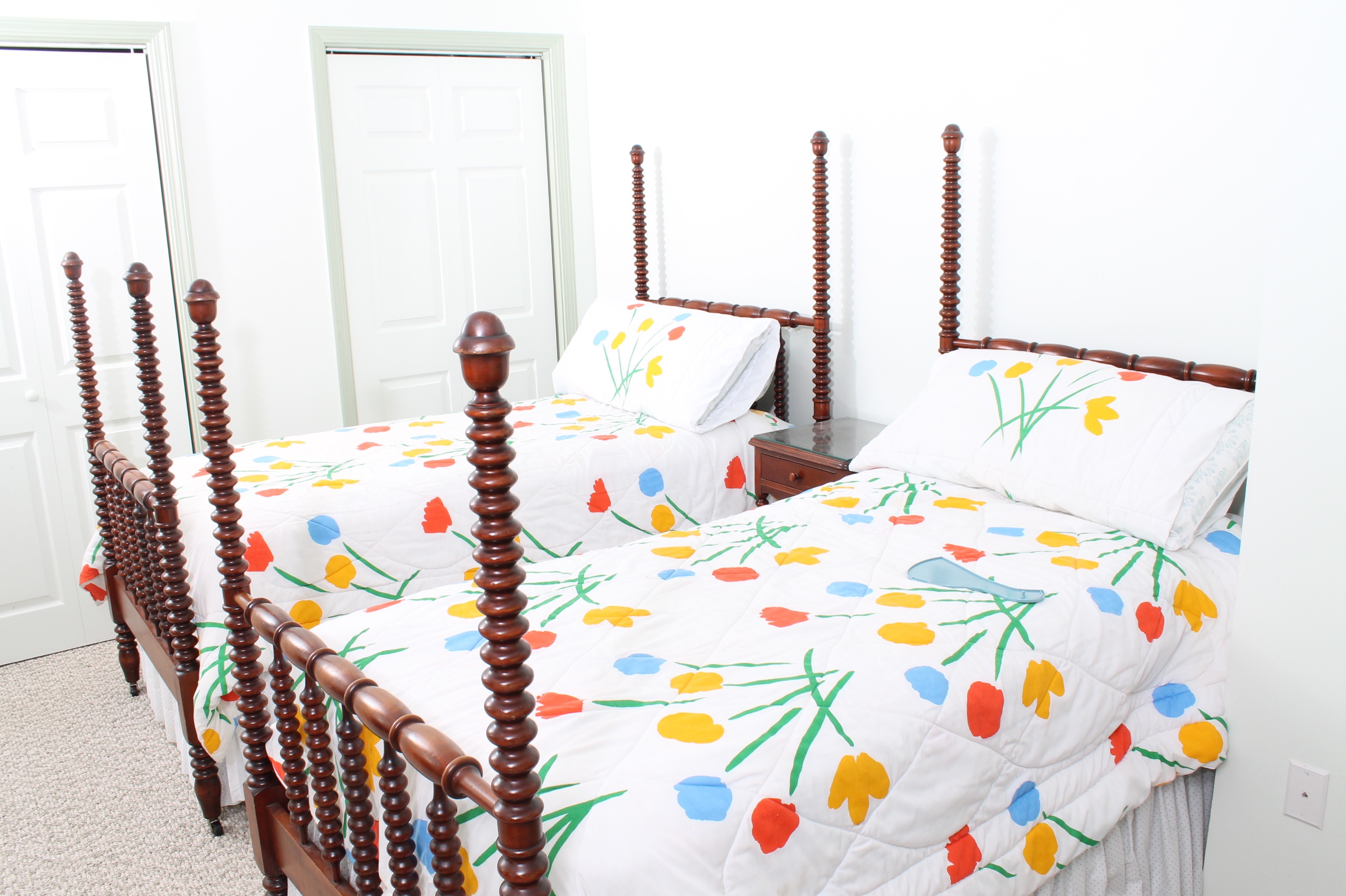 Vintage Wheeler-Okell Co. Cherry Veneer Twin Beds and Nightstand