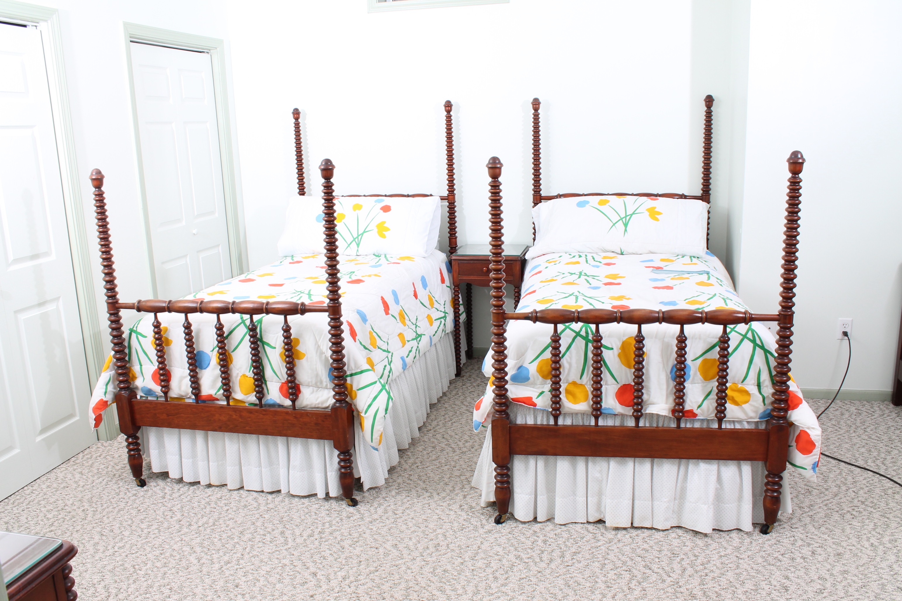 Vintage Wheeler-Okell Co. Cherry Veneer Twin Beds and Nightstand