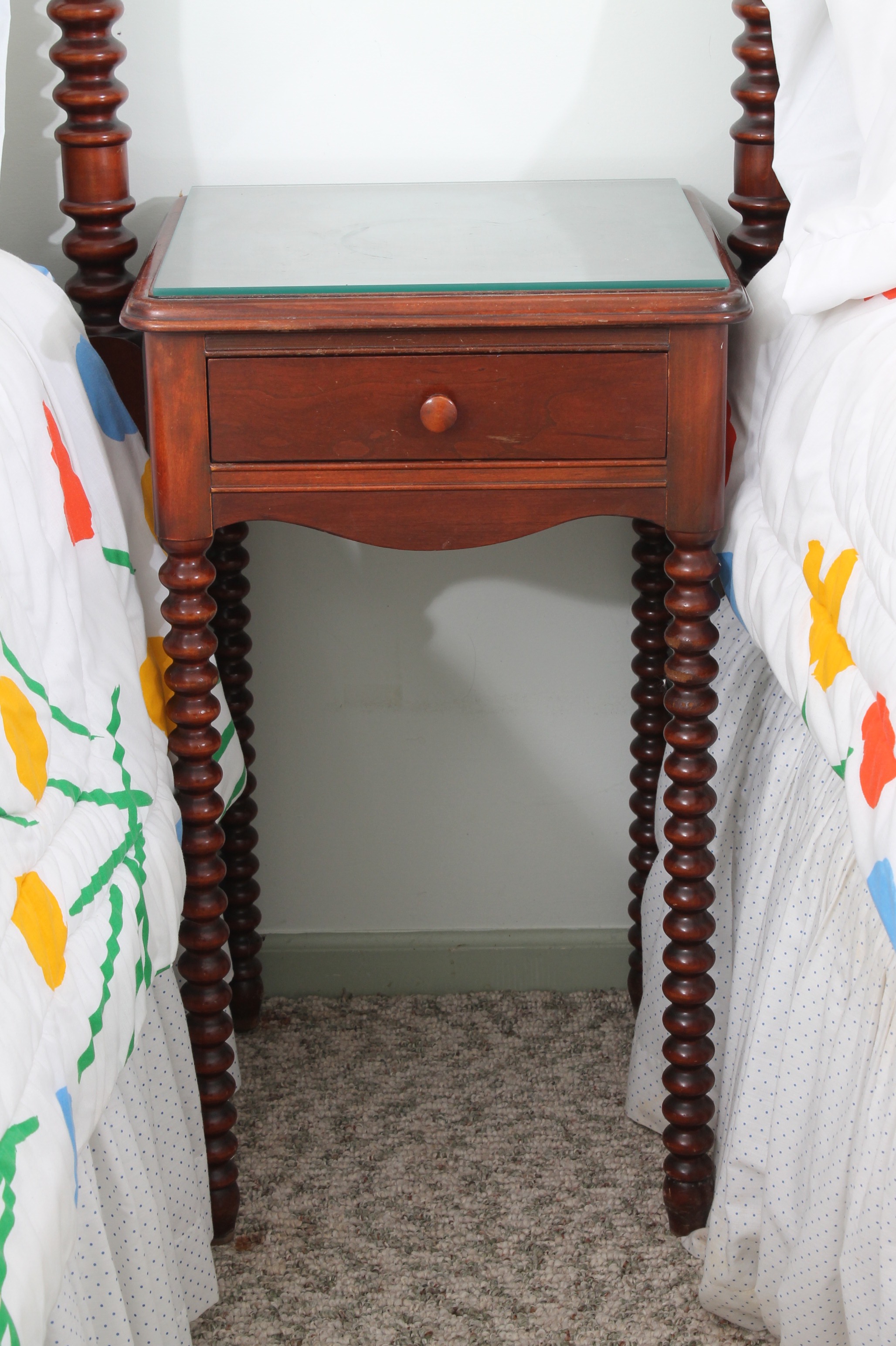 Vintage Wheeler-Okell Co. Cherry Veneer Twin Beds and Nightstand