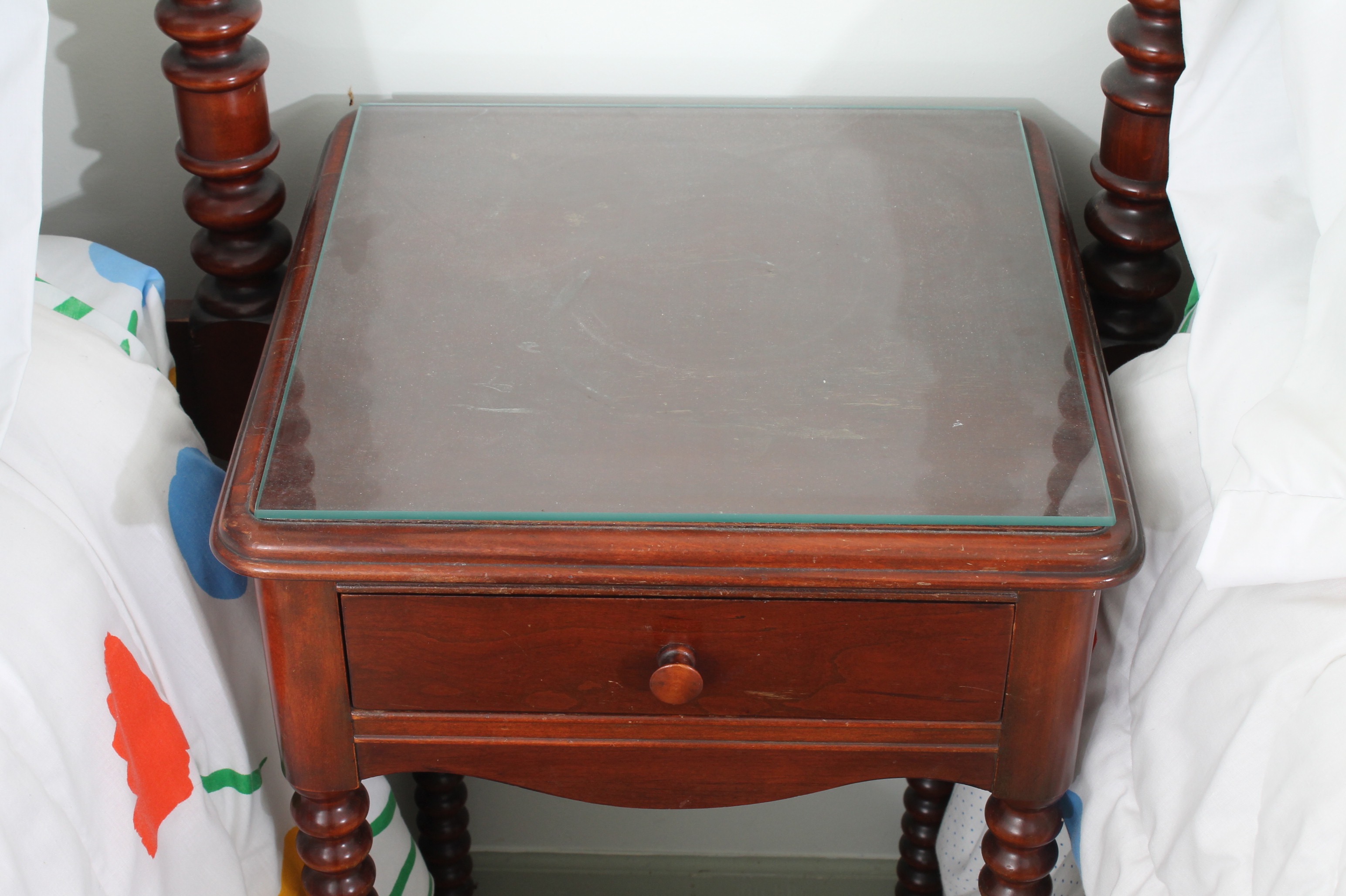 Vintage Wheeler-Okell Co. Cherry Veneer Twin Beds and Nightstand