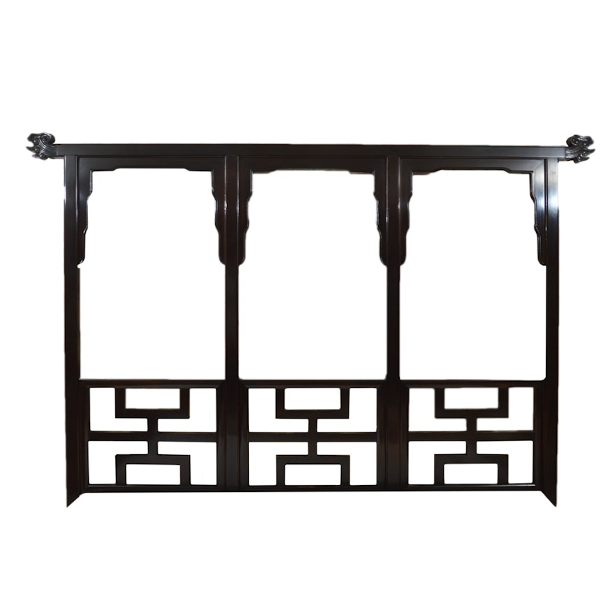 Black Lacquered Chinese Inspired King Size Headboard