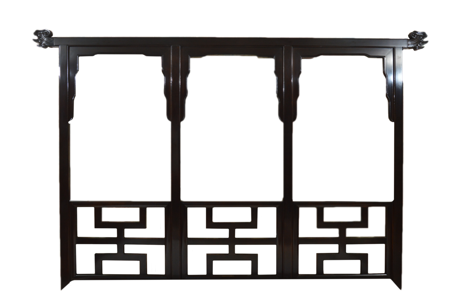 Black Lacquered Chinese Inspired King Size Headboard