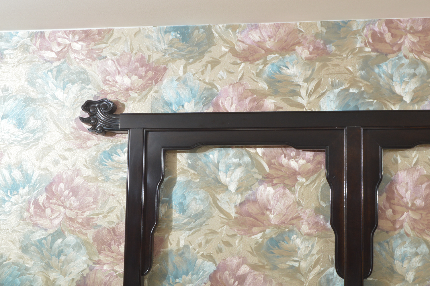 Black Lacquered Chinese Inspired King Size Headboard