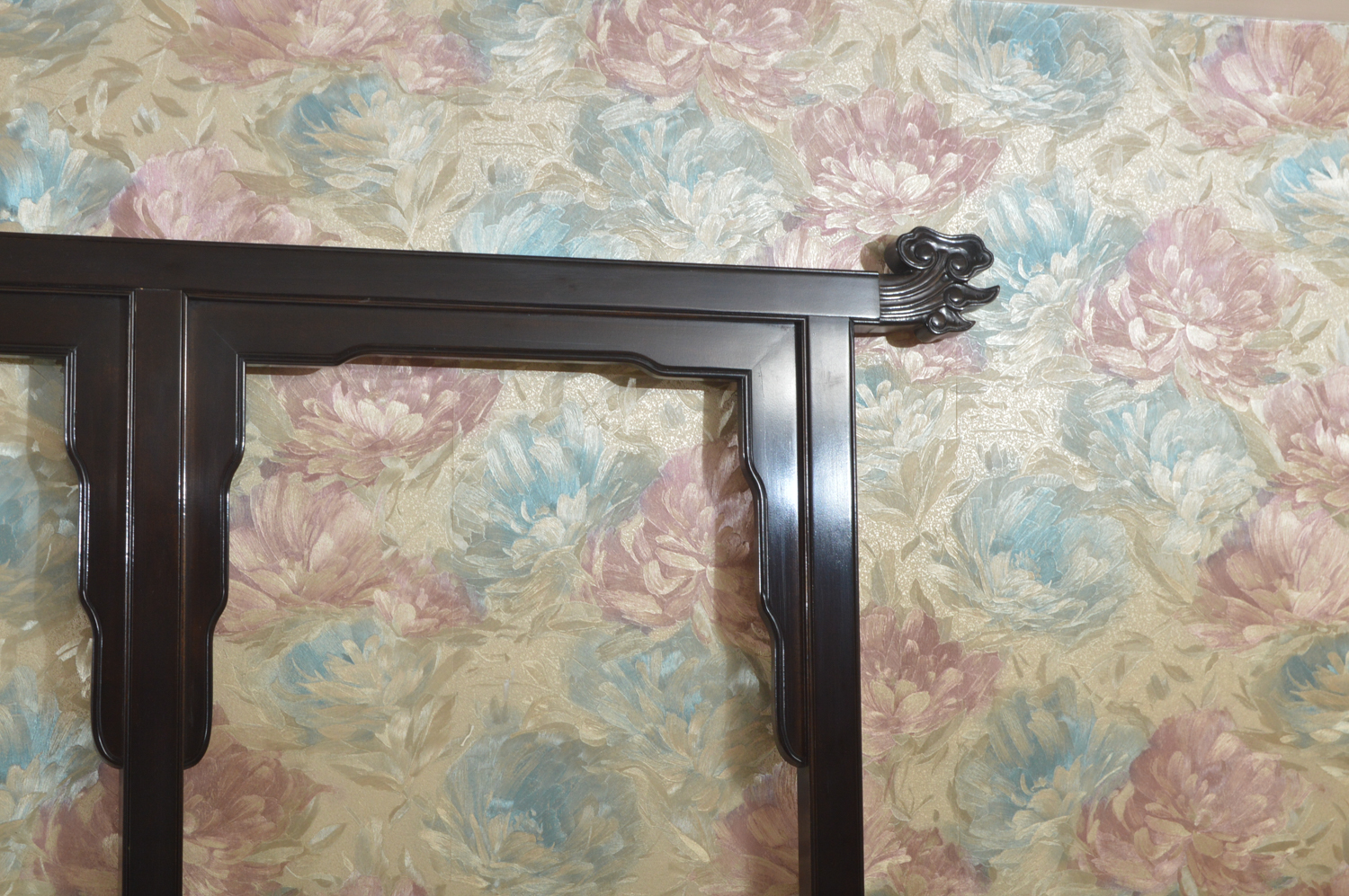 Black Lacquered Chinese Inspired King Size Headboard