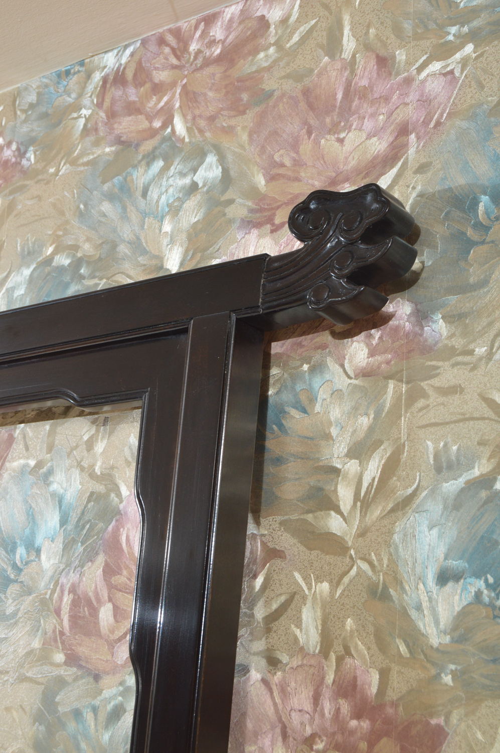 Black Lacquered Chinese Inspired King Size Headboard