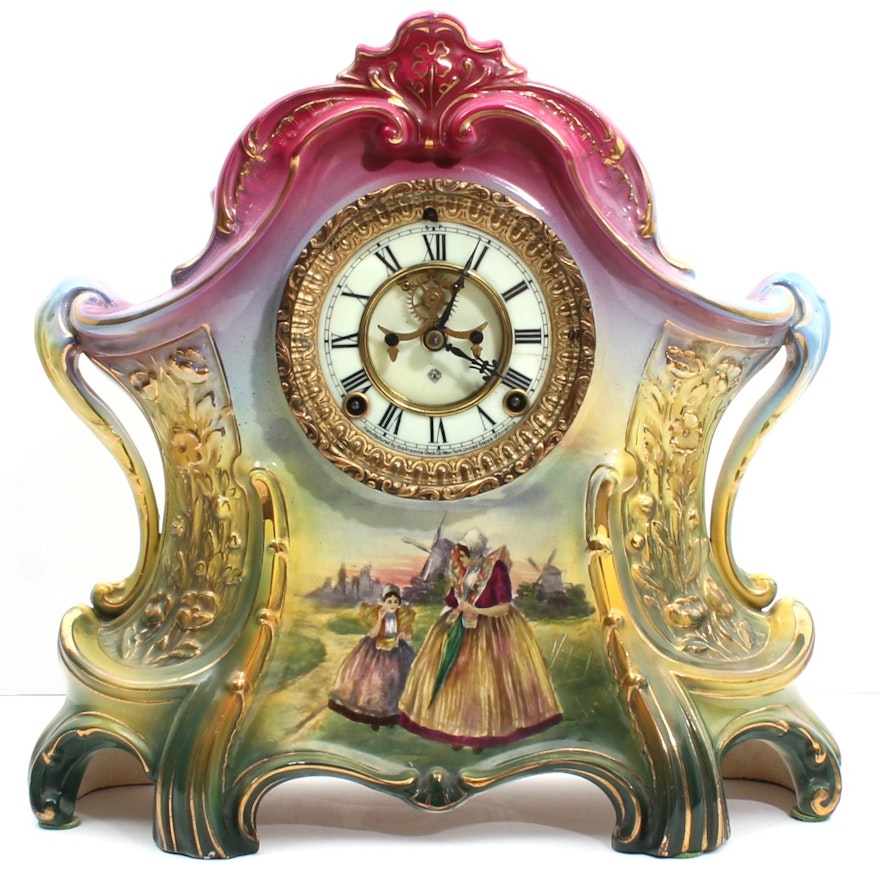 Antique Ansonia "La Layon" Porcelain Mantle Clock