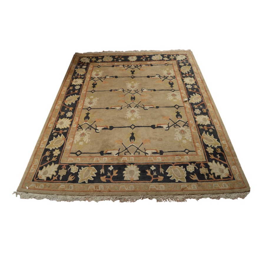 Vintage Hand-Knotted Nepalese Carved Wool Area Rug