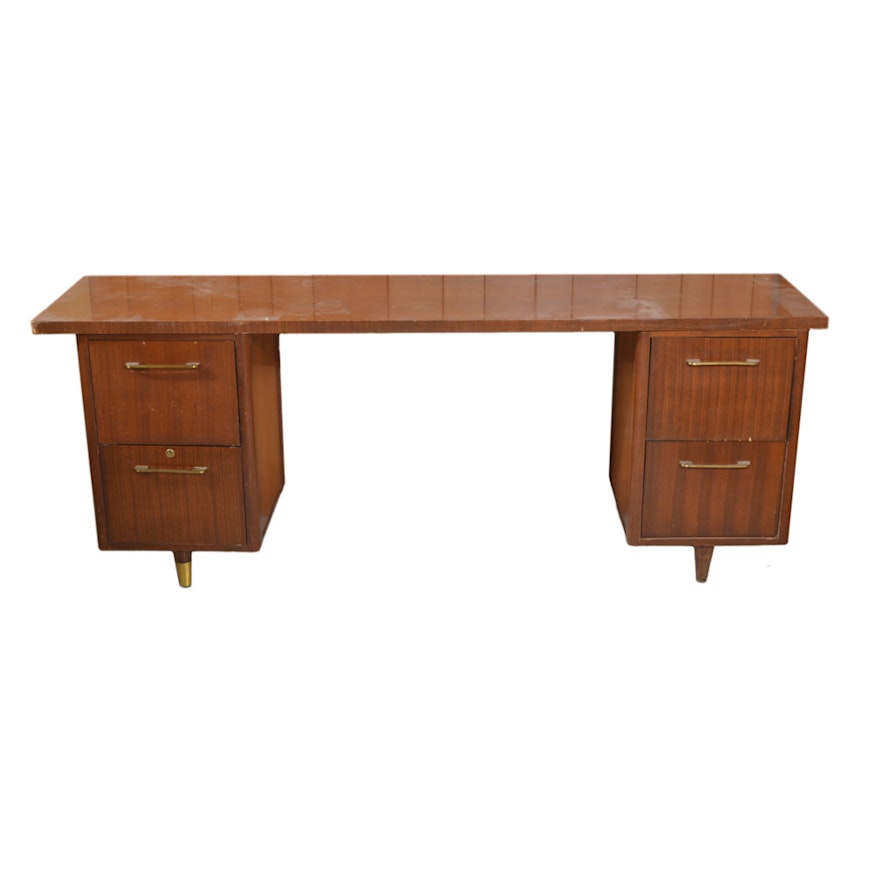 Mid Century Modern Double Pedestal Teak Desk