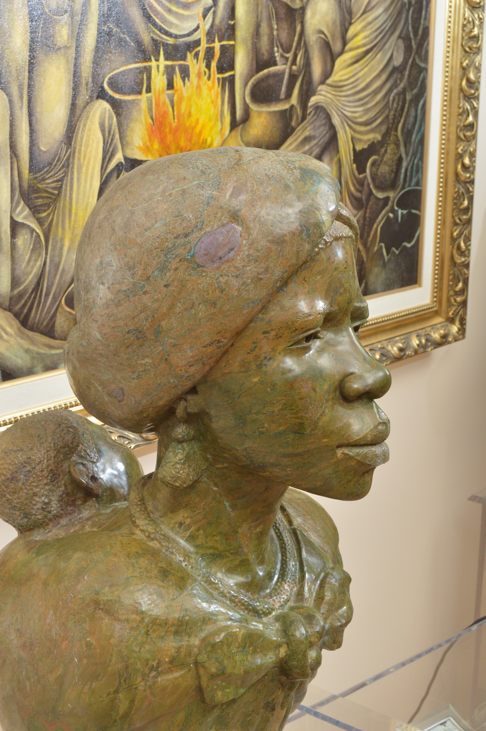 Lazarus Tandi Shona Carved Verdite Stone Sculpture of Mother and Child