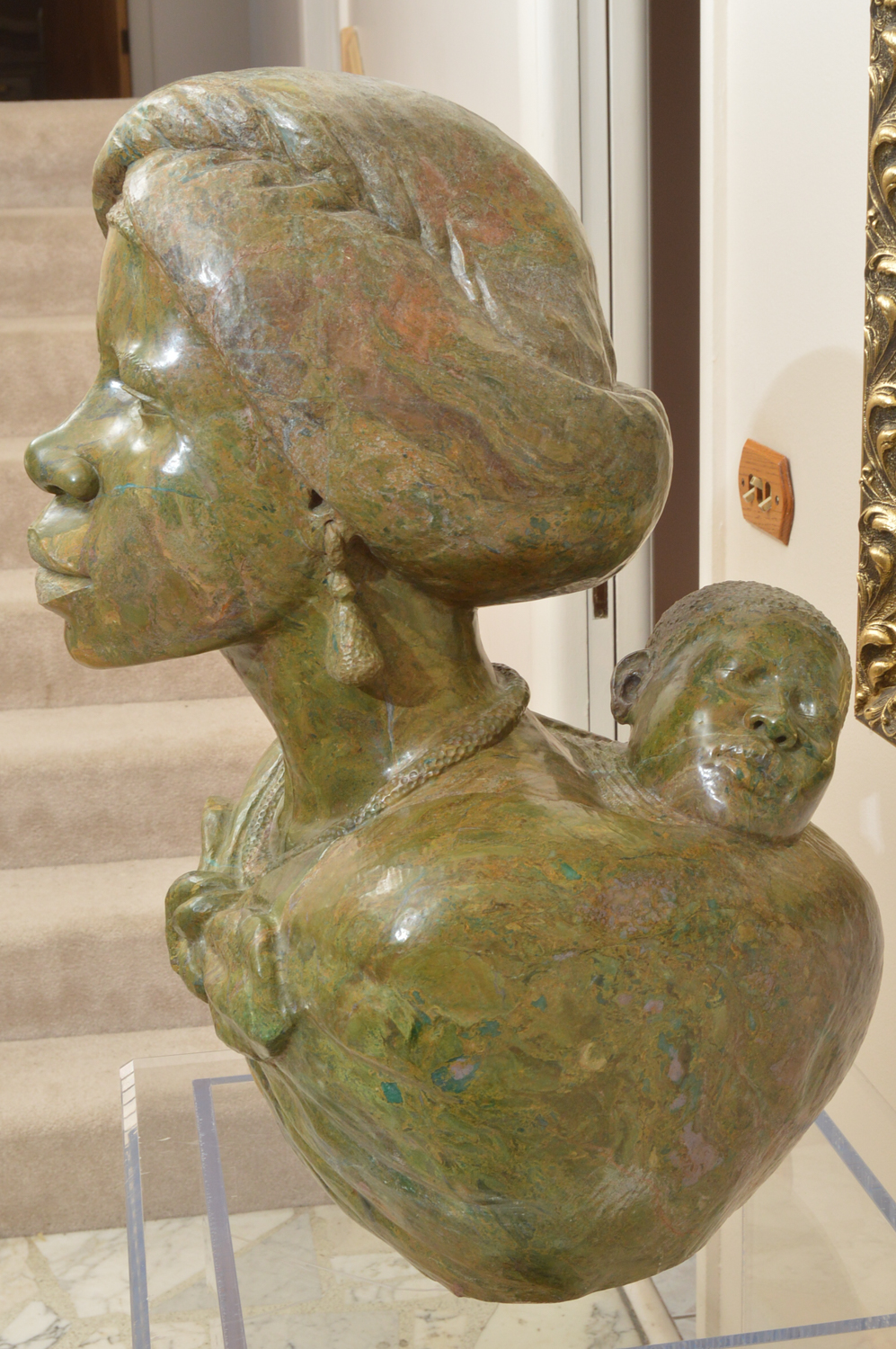 Lazarus Tandi Shona Carved Verdite Stone Sculpture of Mother and Child