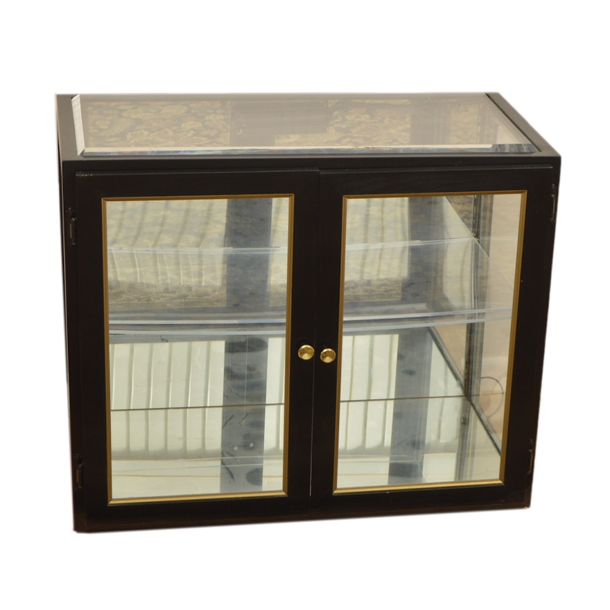 Beveled Glass Vitrine Cabinet with Mirrored Base