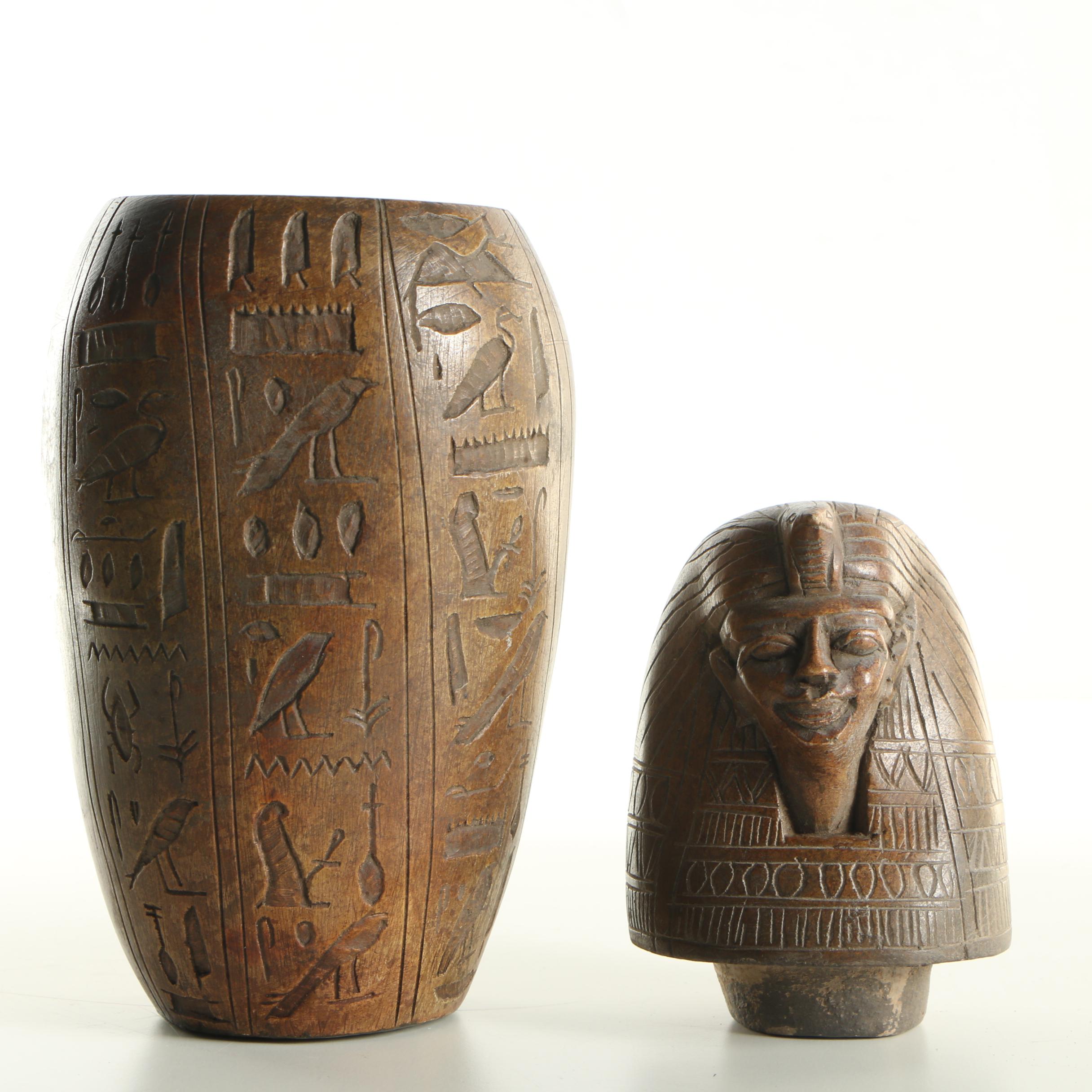 Egyptian Style Earthenware Canopic Form Jar