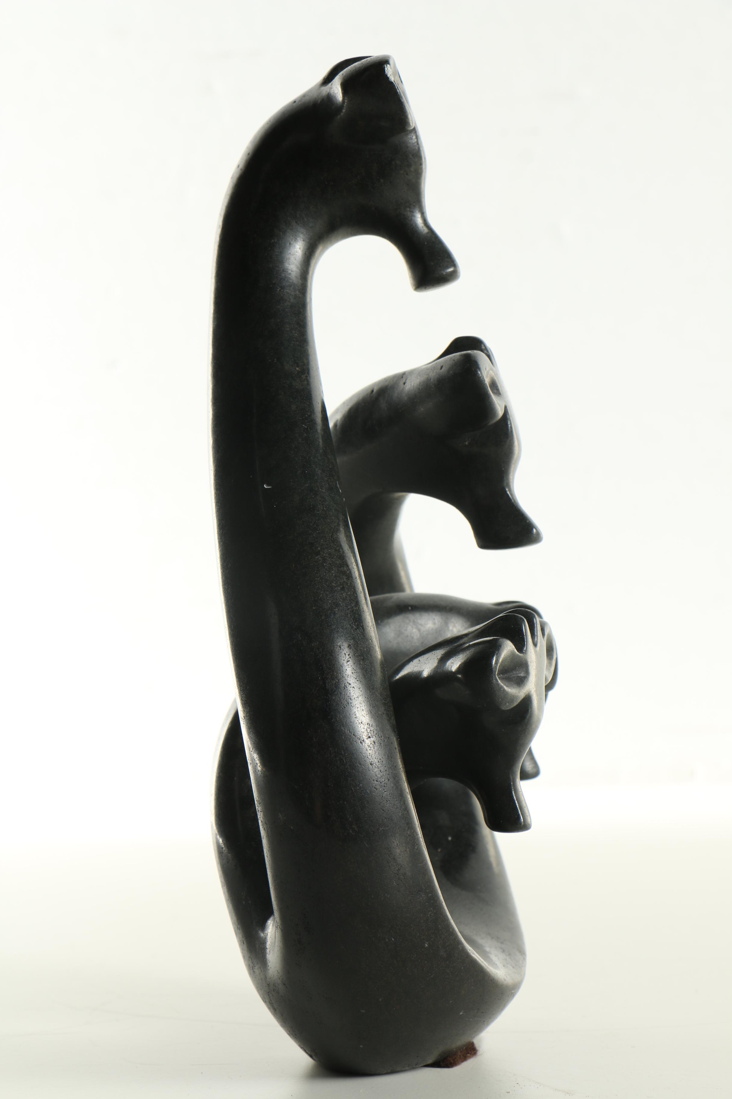 Zimbabwean Soapstone Carving of a Giraffe Tower