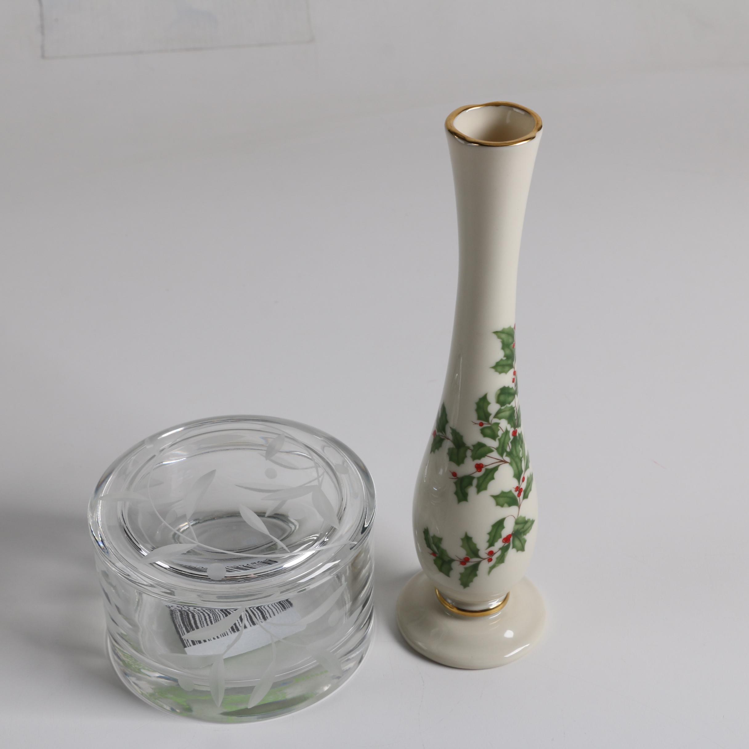 Lenox Porcelain "Holiday Bud Vase" and "Opal Innocence" Crystal Box