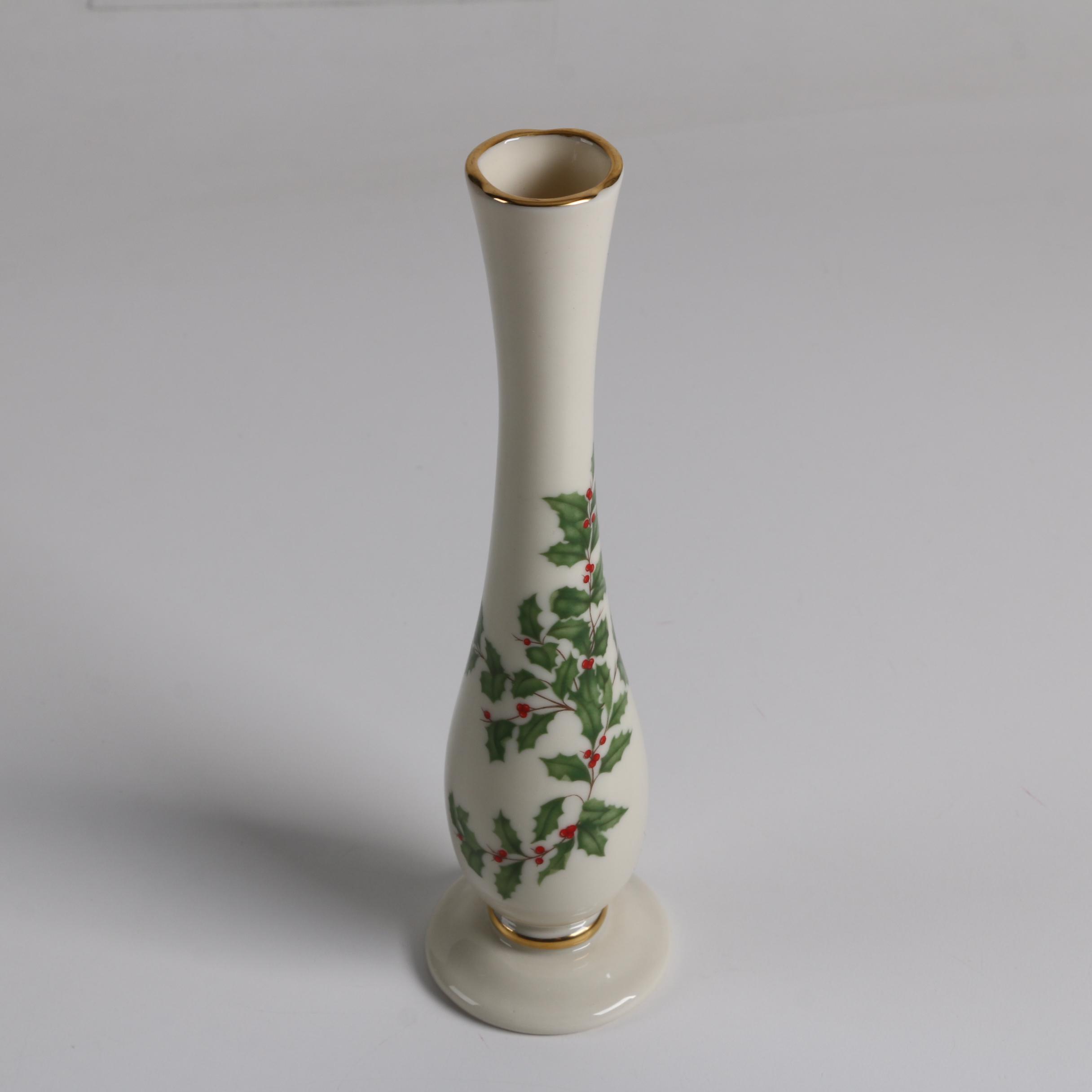 Lenox Porcelain "Holiday Bud Vase" and "Opal Innocence" Crystal Box