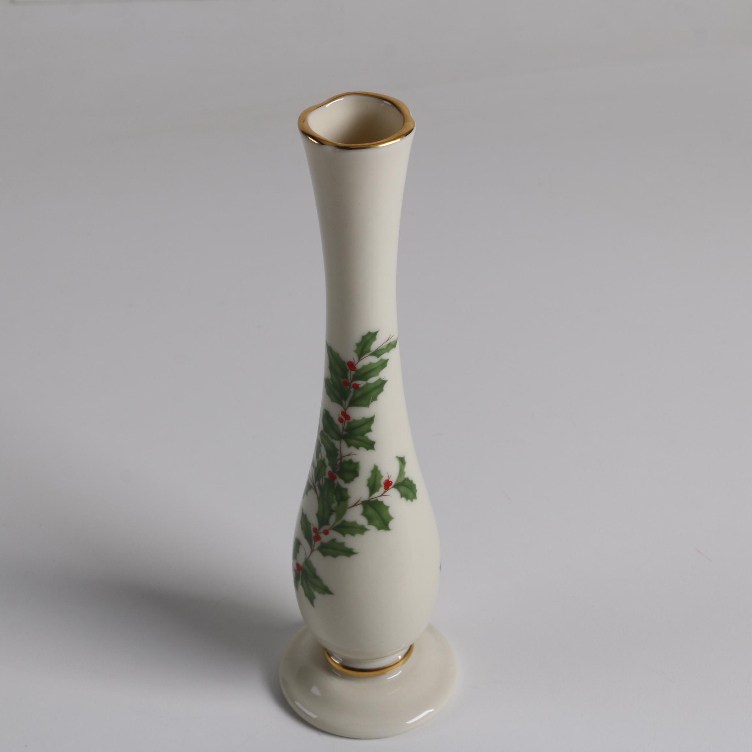 Lenox Porcelain "Holiday Bud Vase" and "Opal Innocence" Crystal Box